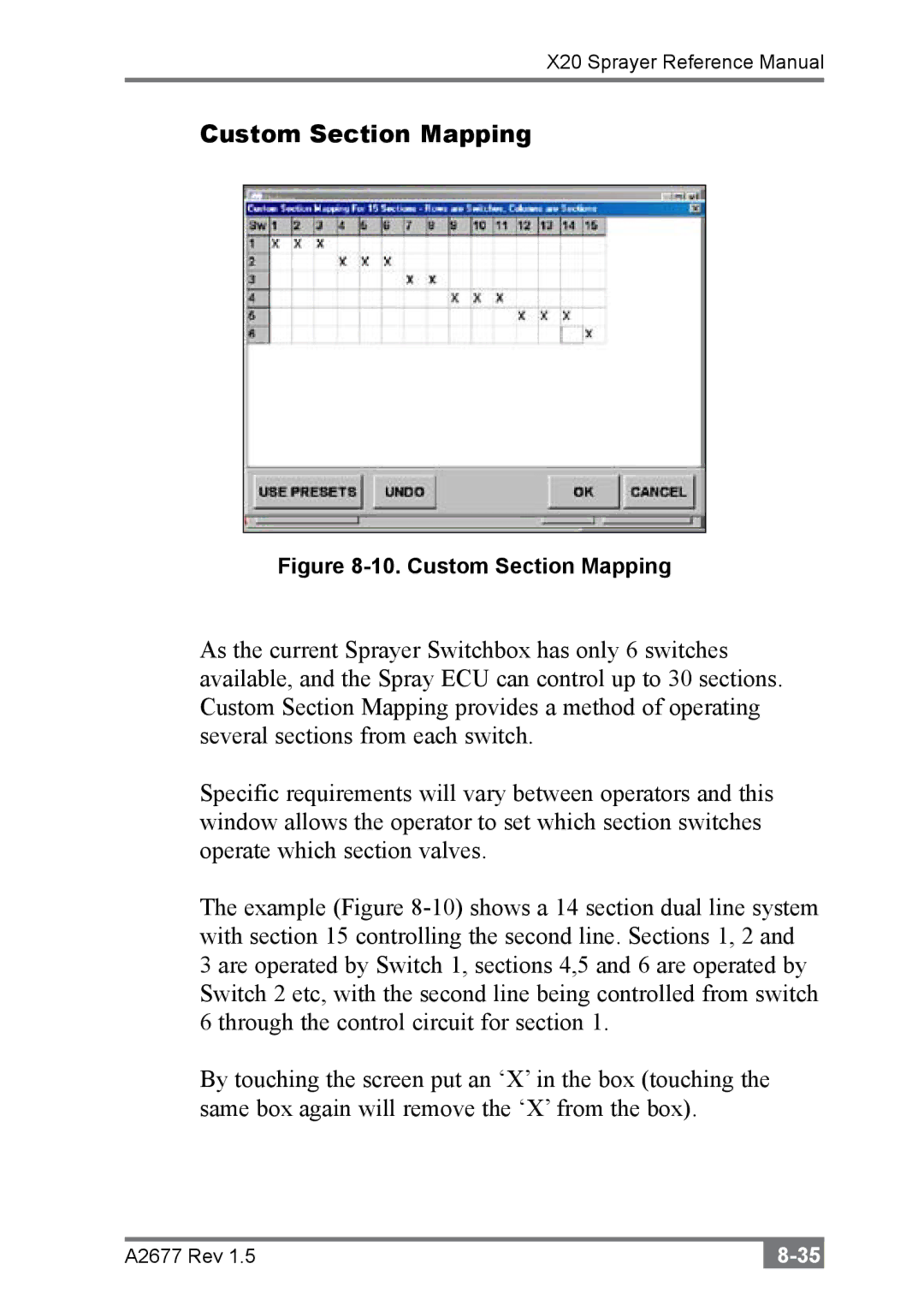 Topcon A2677 manual Custom Section Mapping 