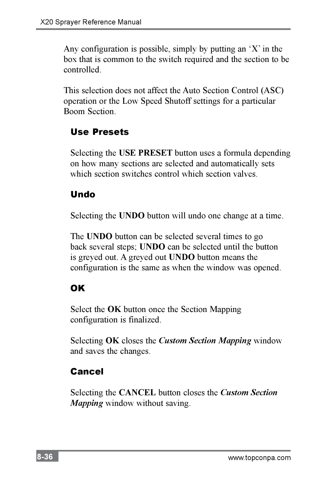 Topcon A2677 manual Use Presets, Undo, Cancel 