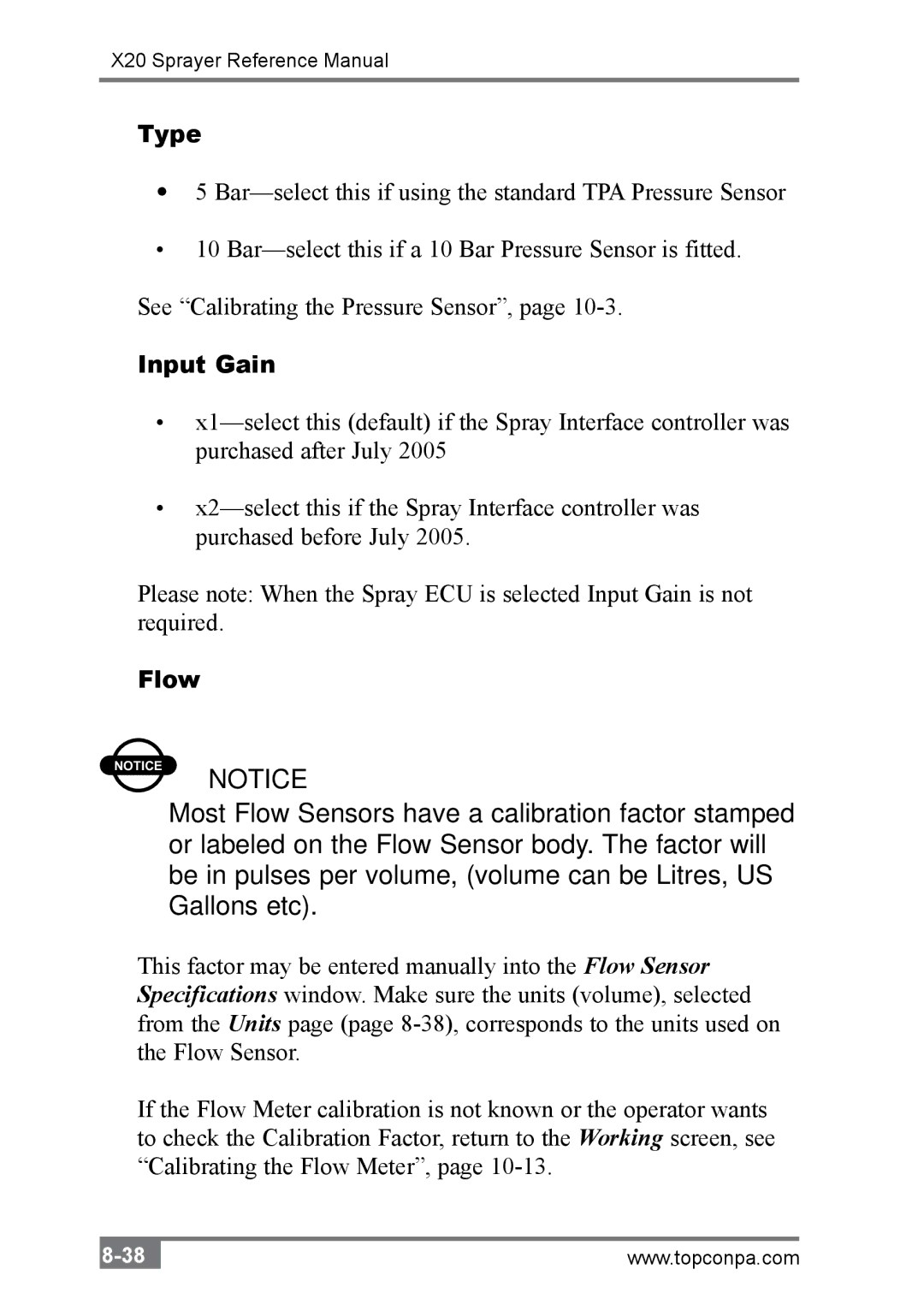Topcon A2677 manual Type, Input Gain, Flow 
