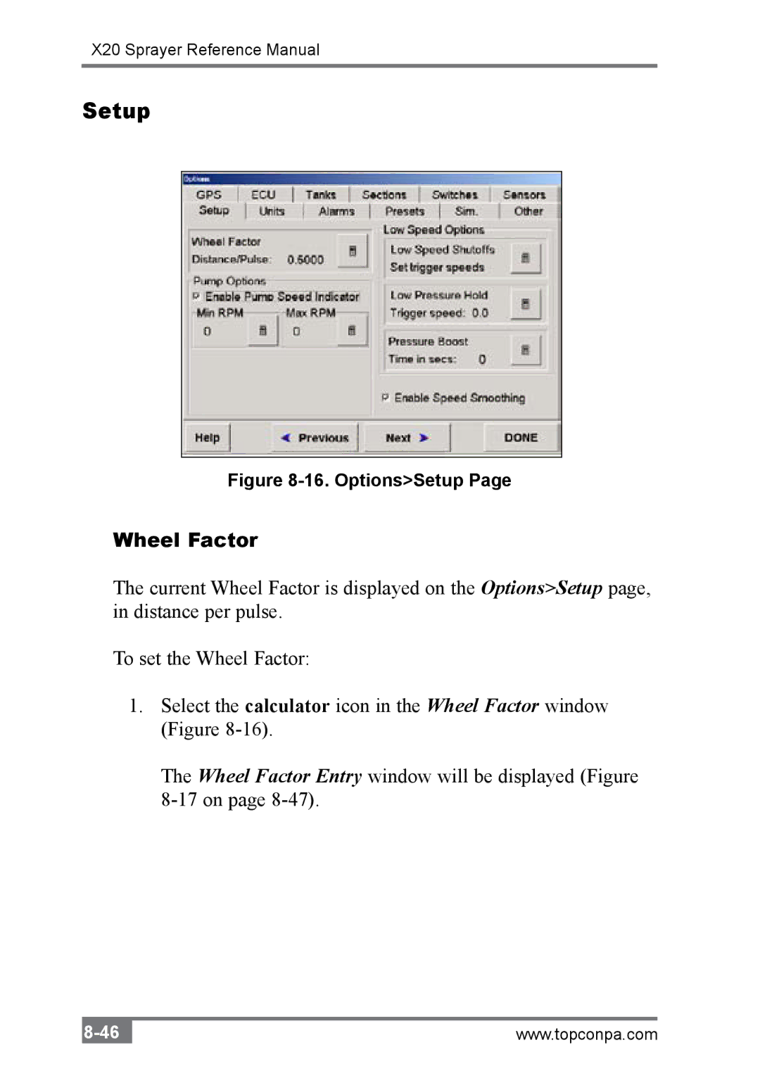 Topcon A2677 manual Setup, Wheel Factor 