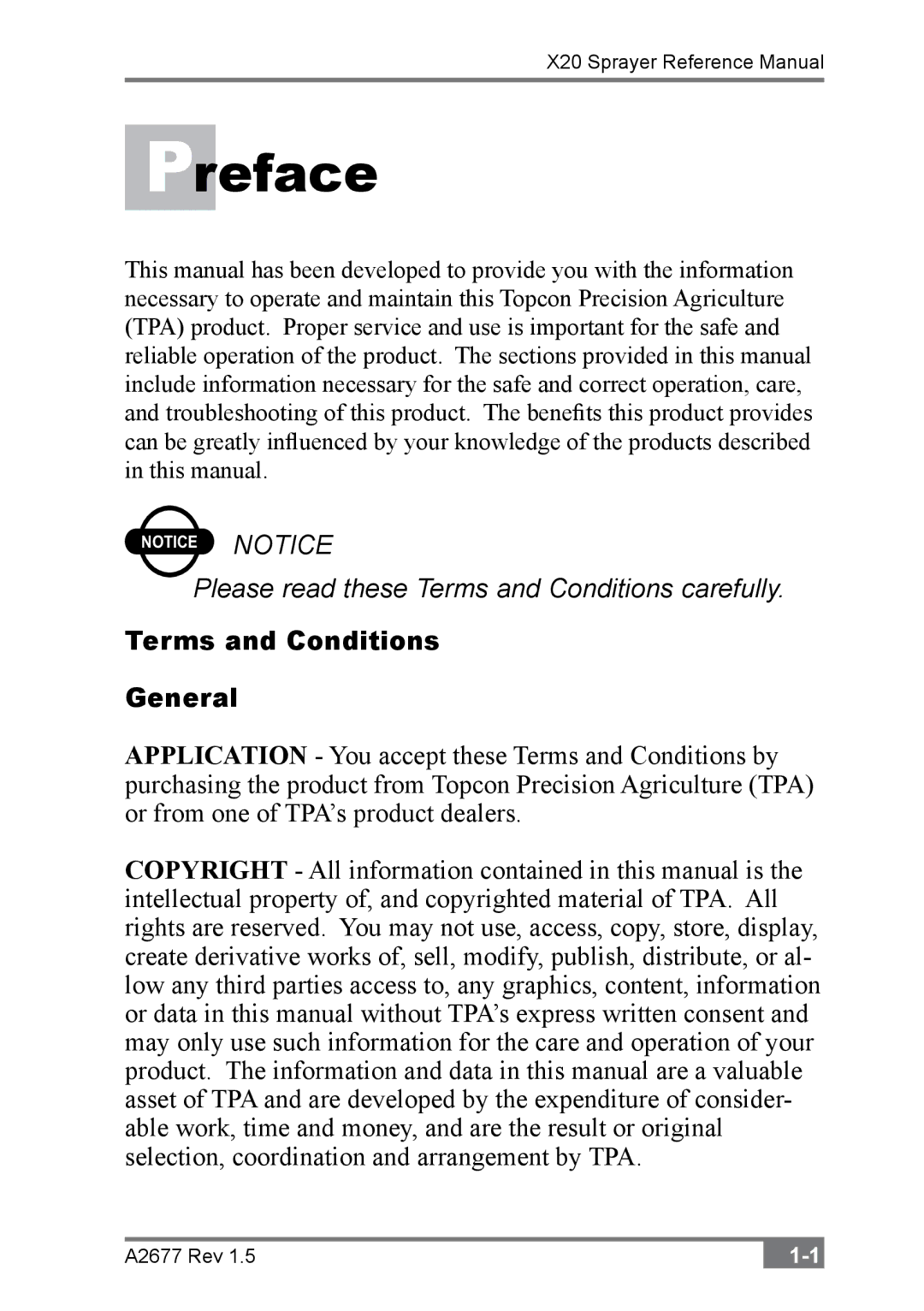 Topcon A2677 manual Preface, Terms and Conditions General 