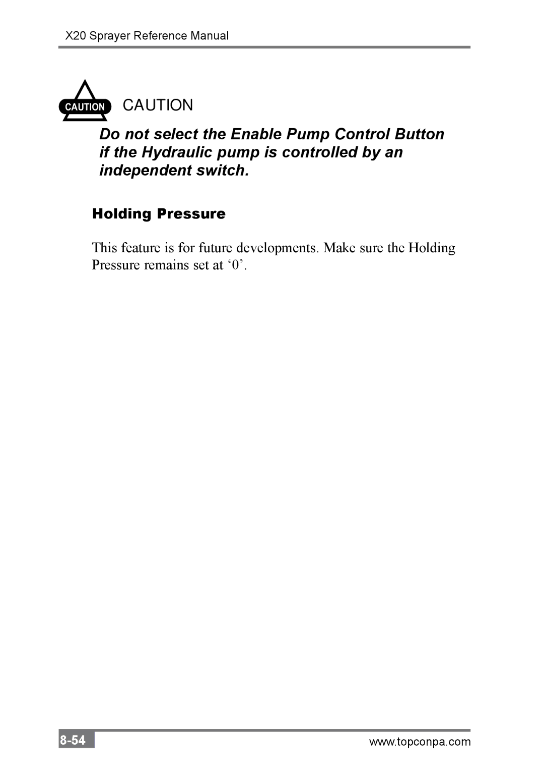 Topcon A2677 manual Holding Pressure 