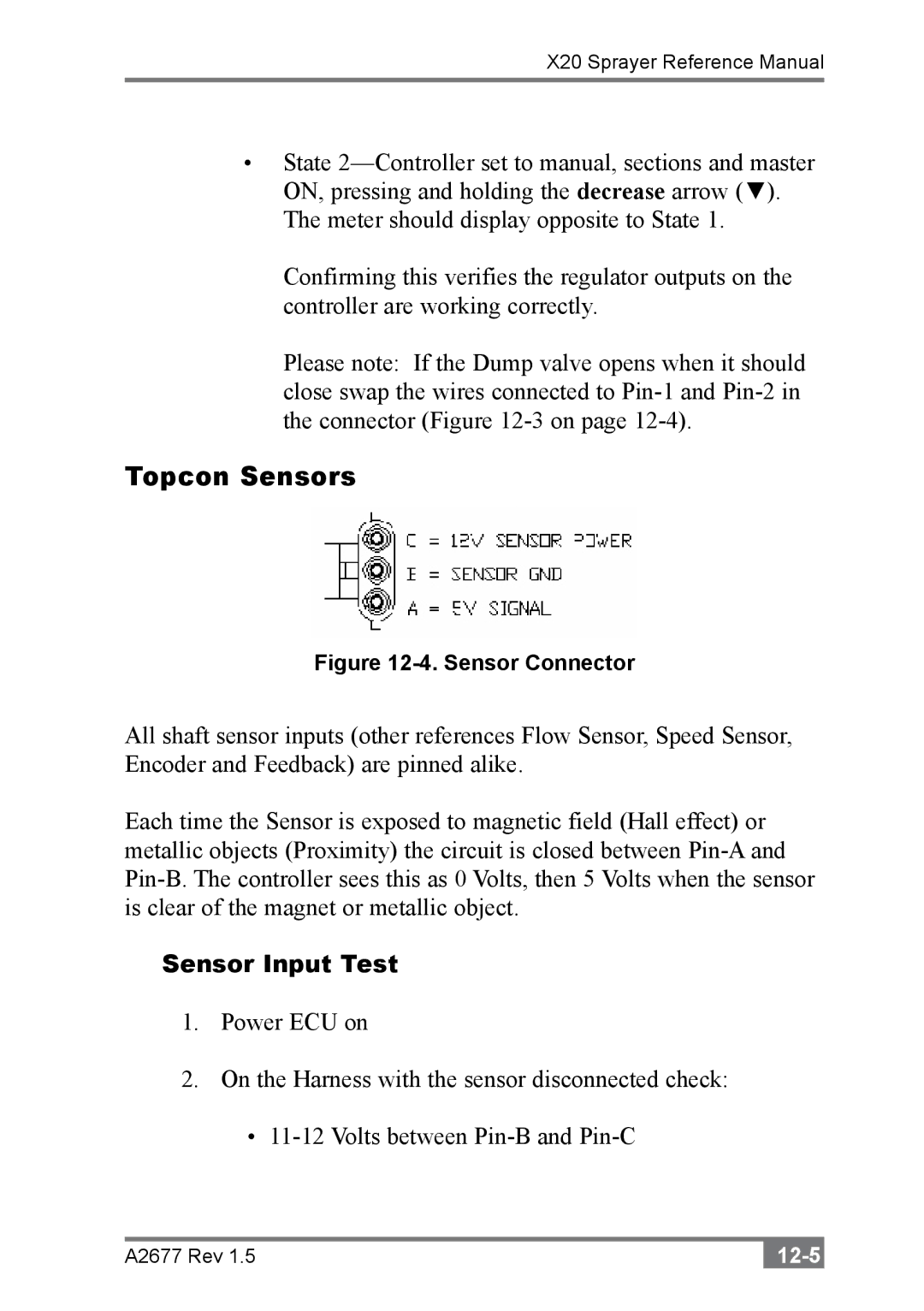 Topcon A2677 manual Topcon Sensors, Sensor Input Test 