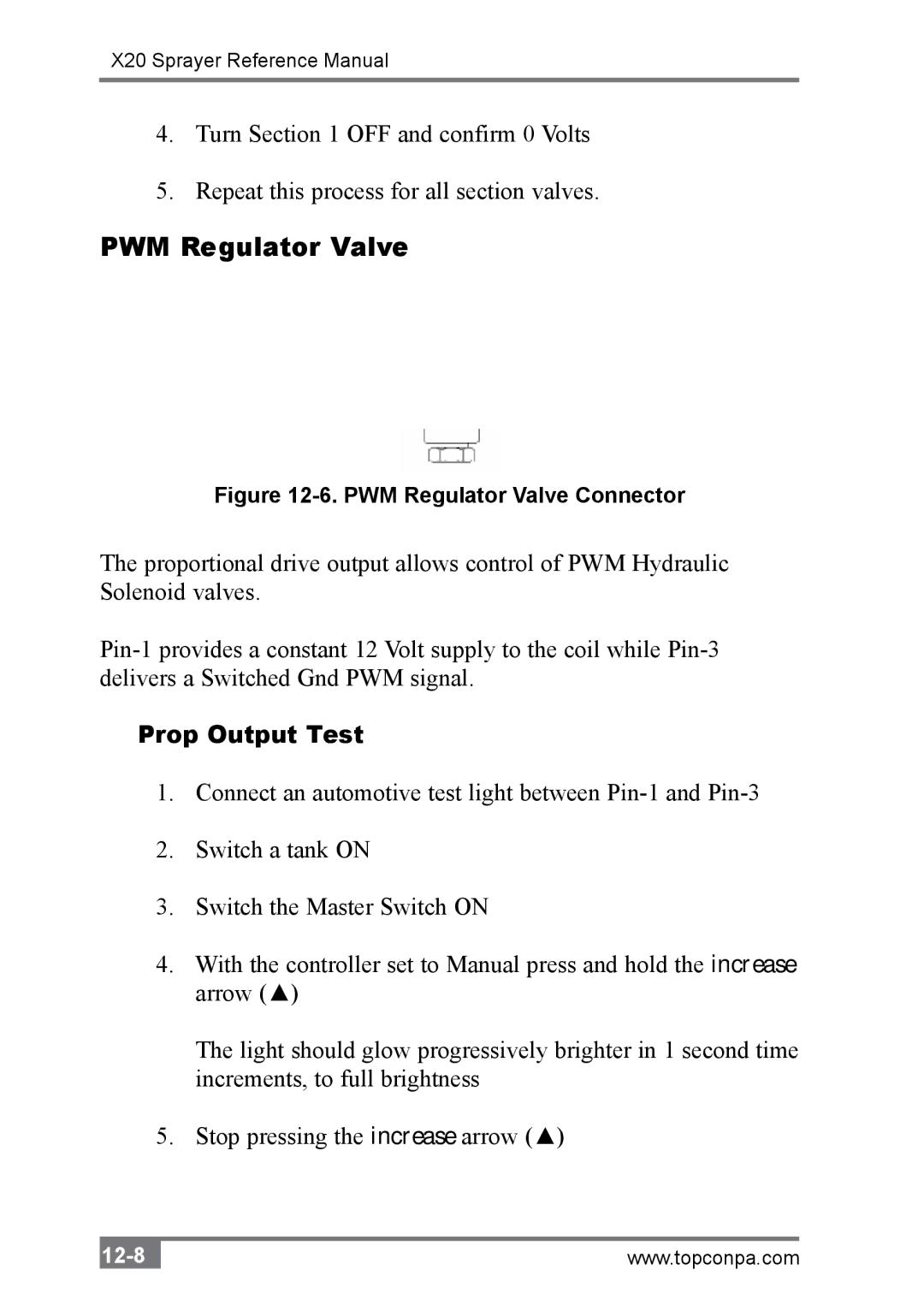 Topcon A2677 manual PWM Regulator Valve, Prop Output Test 