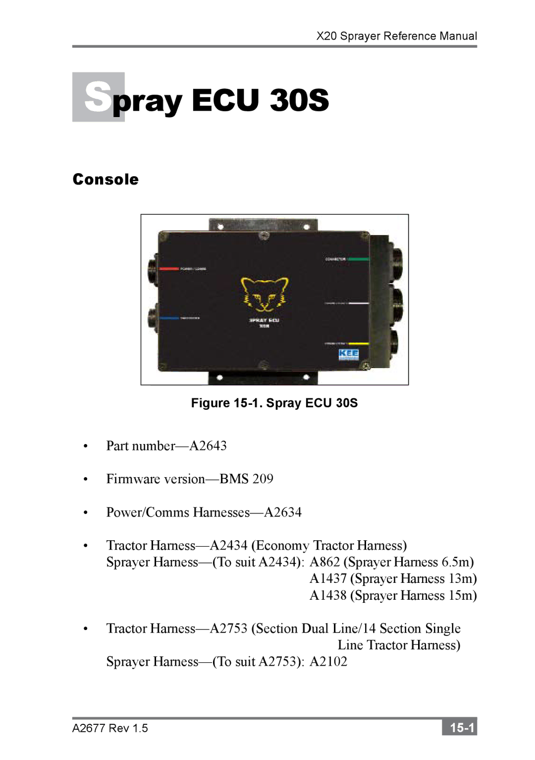 Topcon A2677 manual Spray ECU 30S, Console 