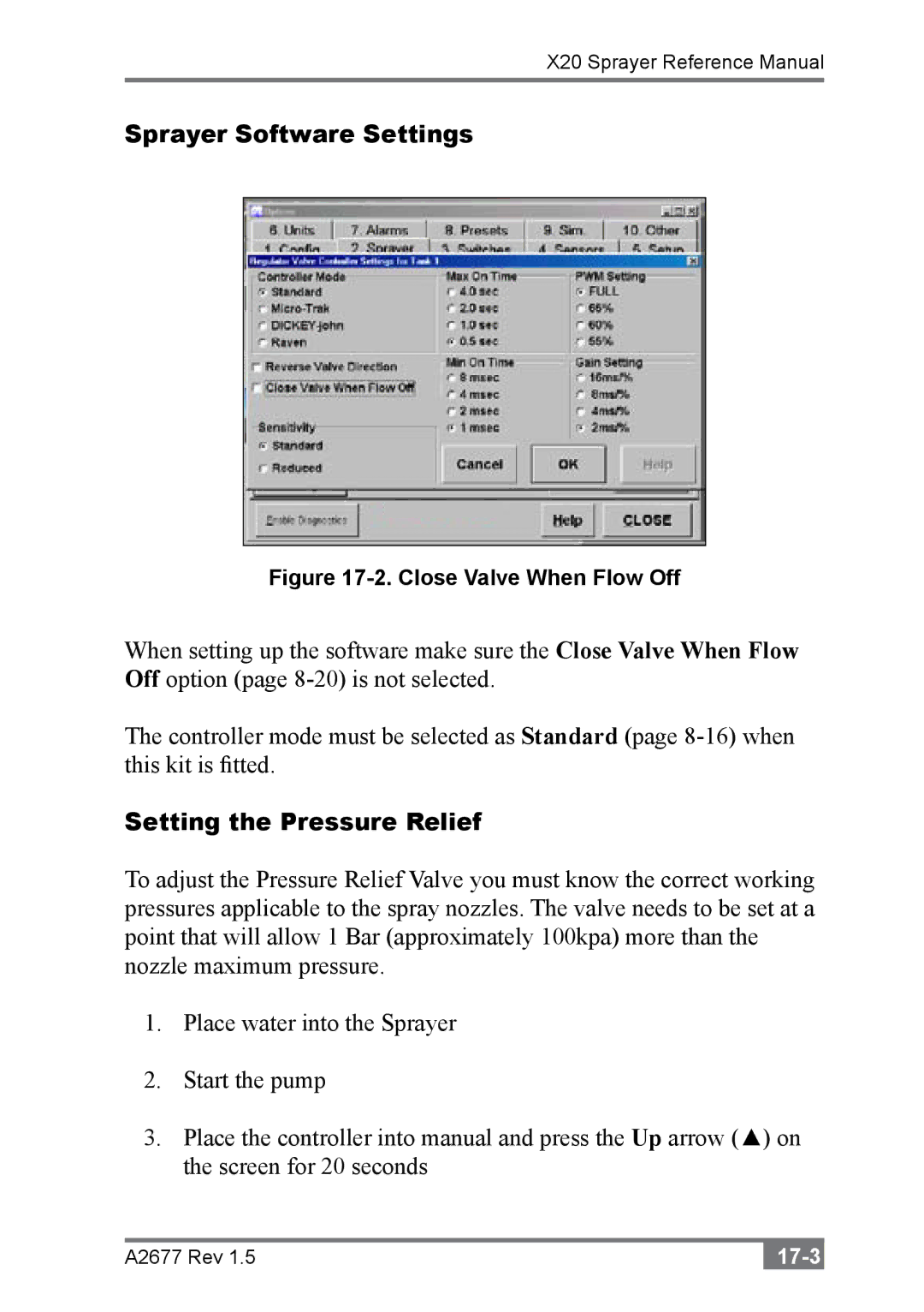 Topcon A2677 manual Sprayer Software Settings, Setting the Pressure Relief 