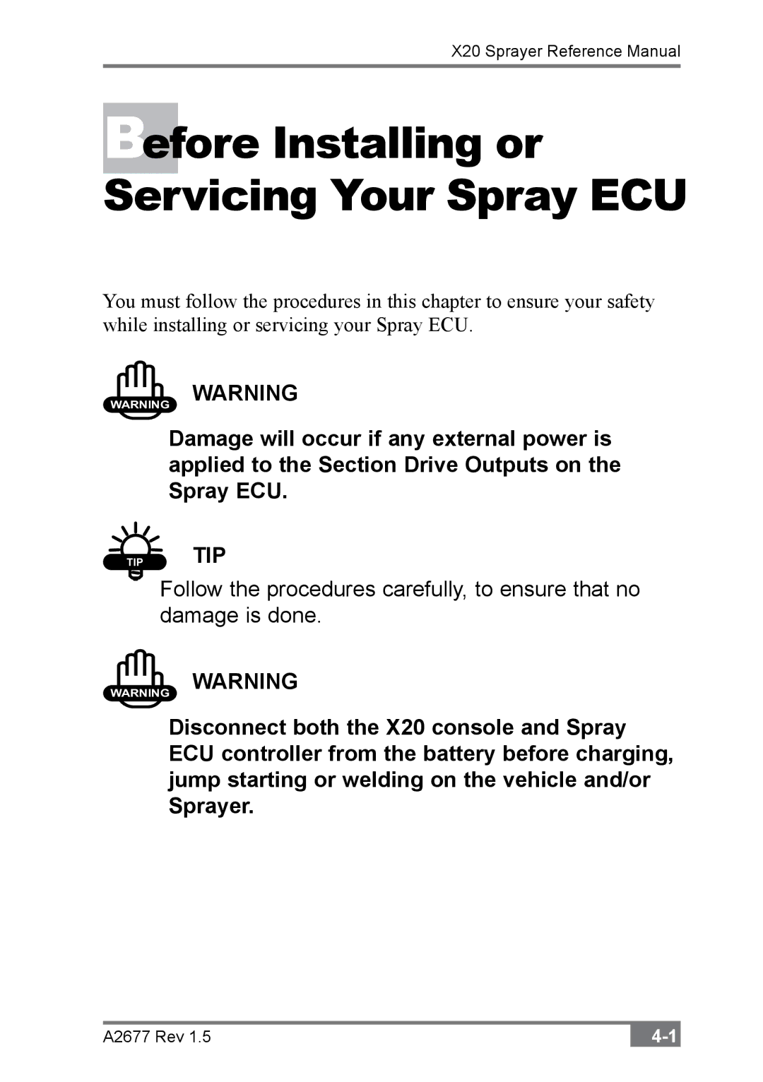 Topcon A2677 manual Before Installing or Servicing Your Spray ECU 