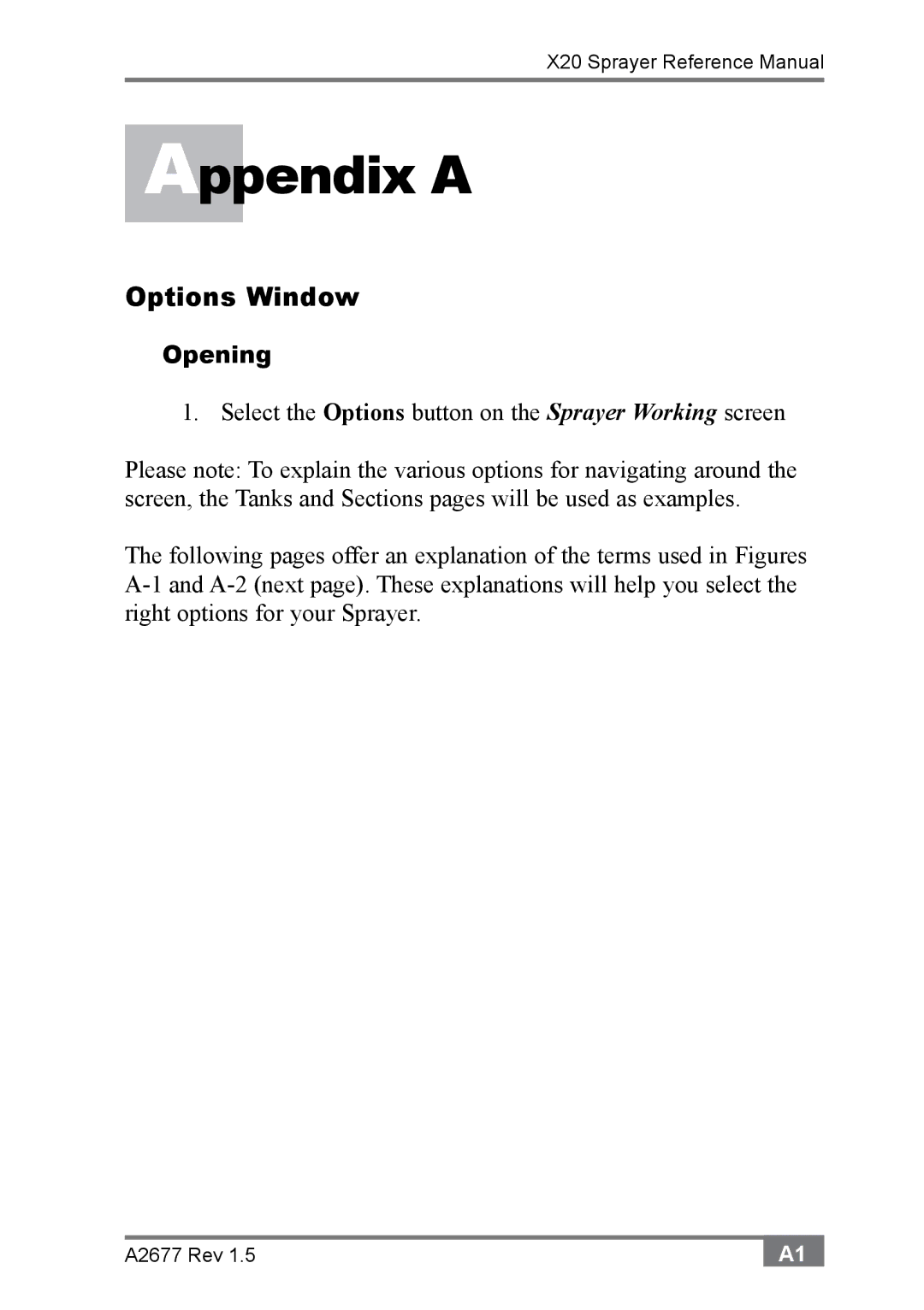 Topcon A2677 manual Appendix a, Options Window, Opening 