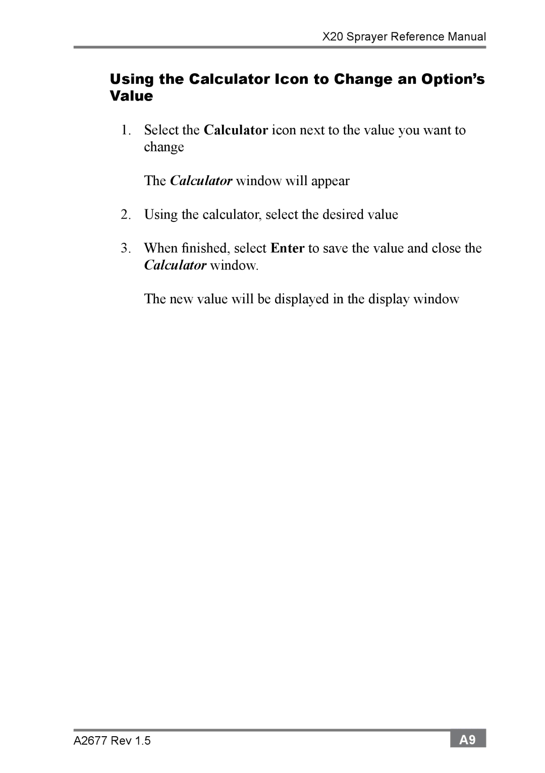 Topcon A2677 manual Using the Calculator Icon to Change an Option’s Value 