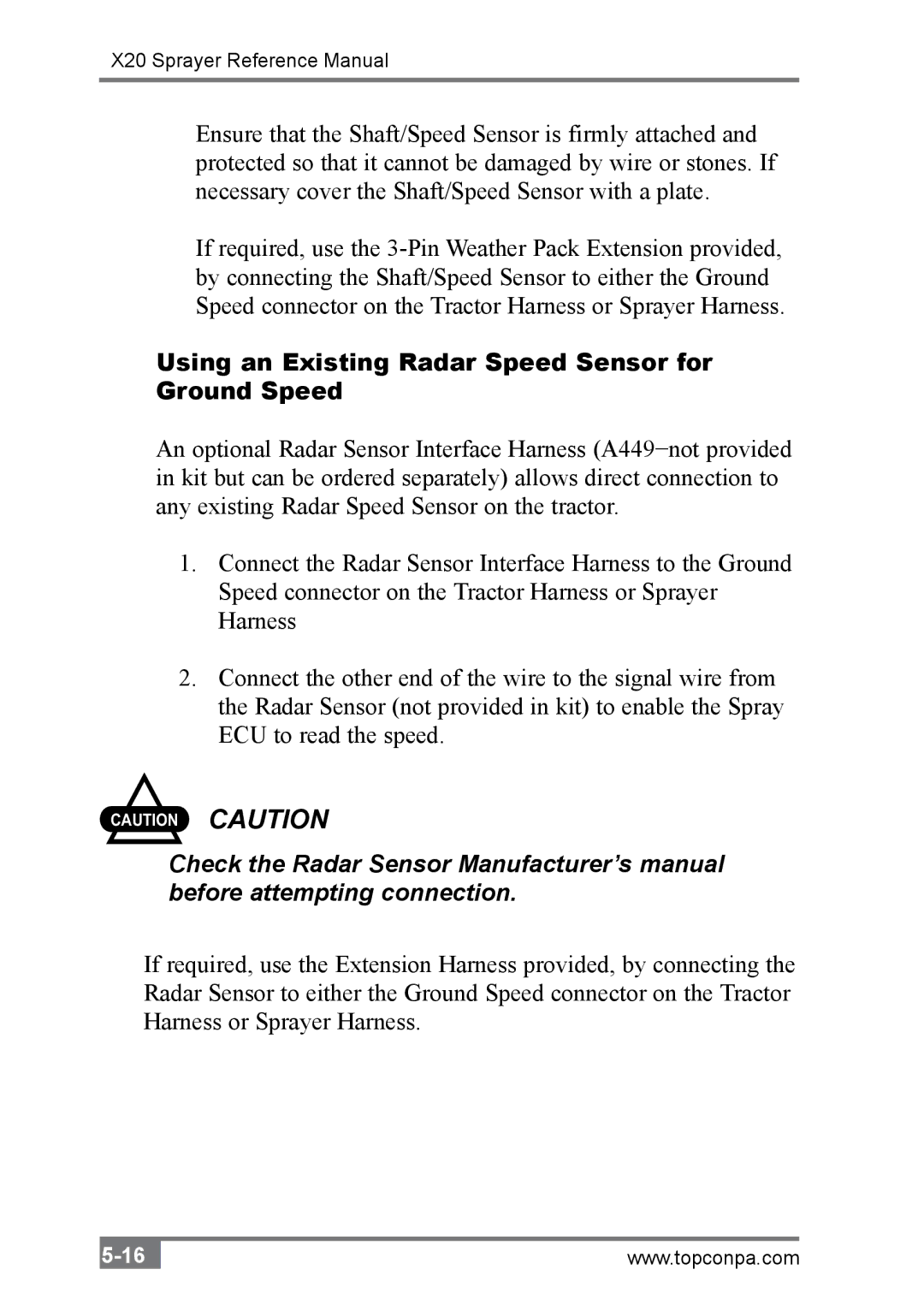 Topcon A2677 manual Using an Existing Radar Speed Sensor for Ground Speed 