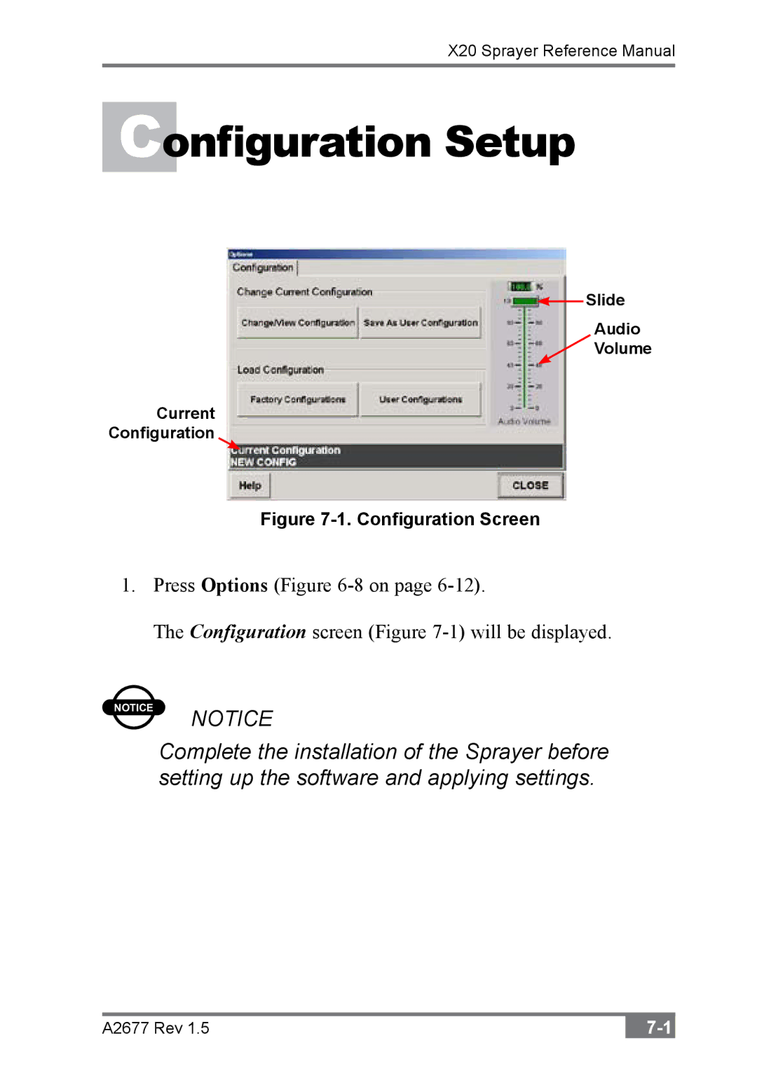 Topcon A2677 manual Configuration Setup, Configuration Screen 