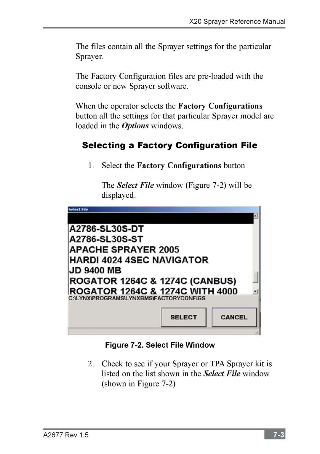 Topcon A2677 manual A2786-DL15S-ST, Selecting a Factory Configuration File 