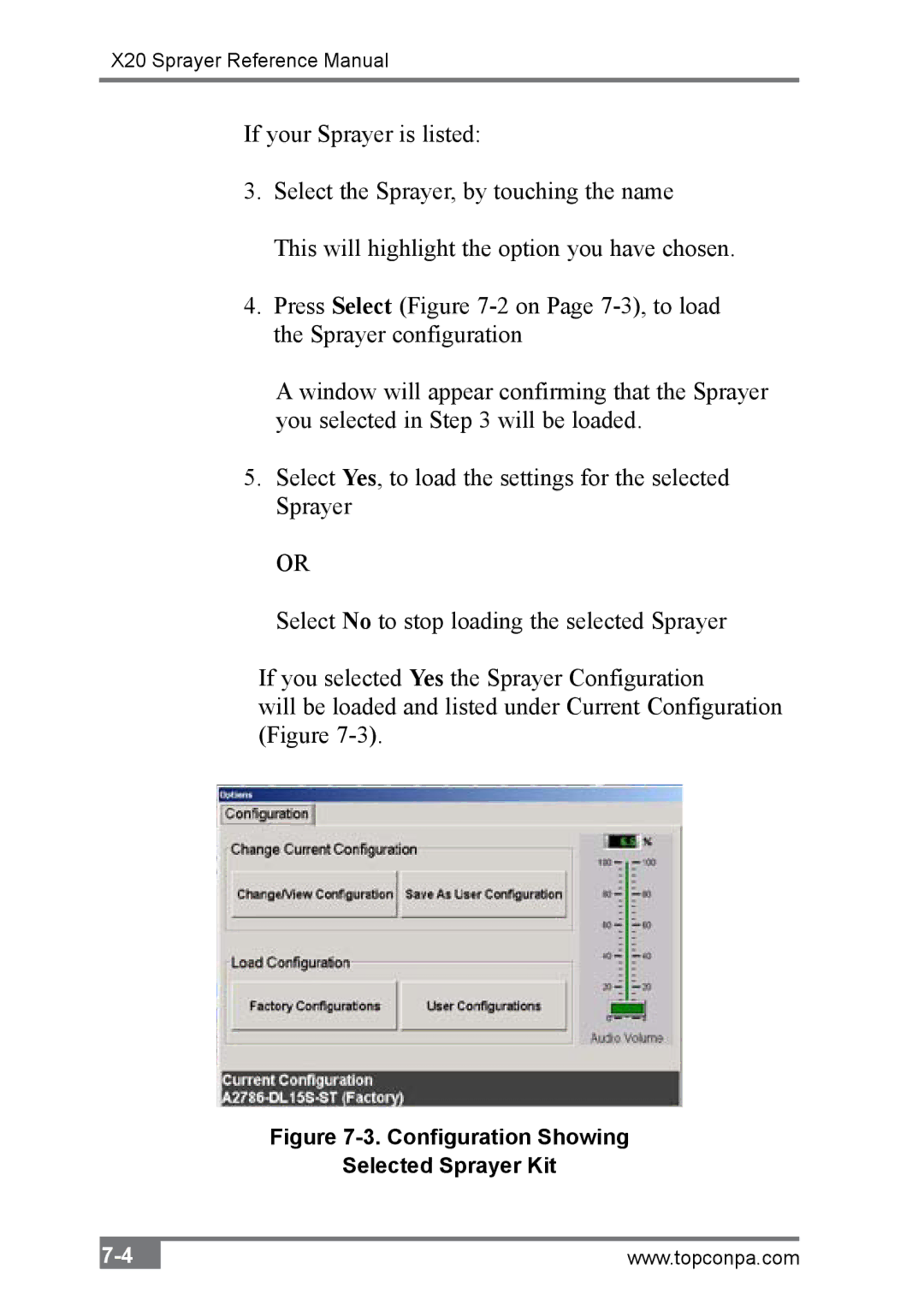 Topcon A2677 manual Configuration Showing Selected Sprayer Kit 