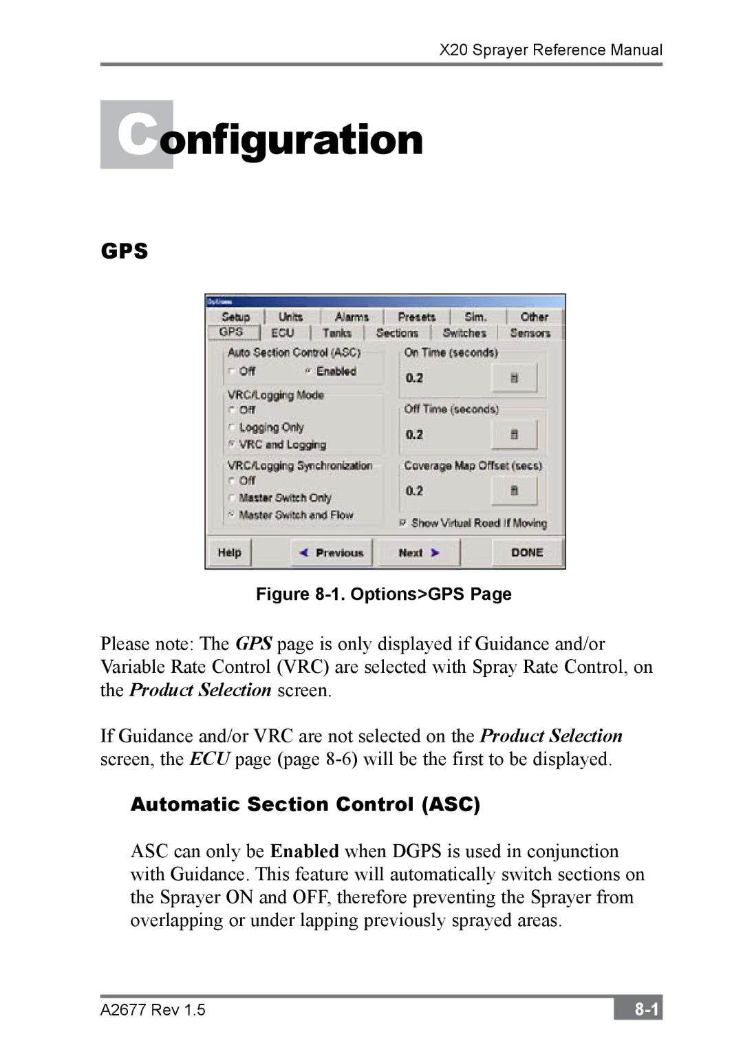 Topcon A2677 manual Configuration, Automatic Section Control ASC 