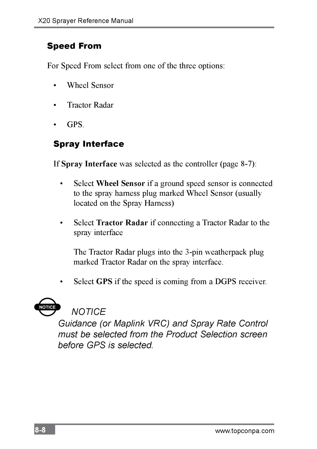Topcon A2677 manual Speed From, Spray Interface 