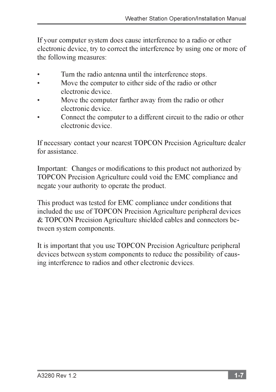 Topcon A3280 installation manual Weather Station Operation/Installation Manual 