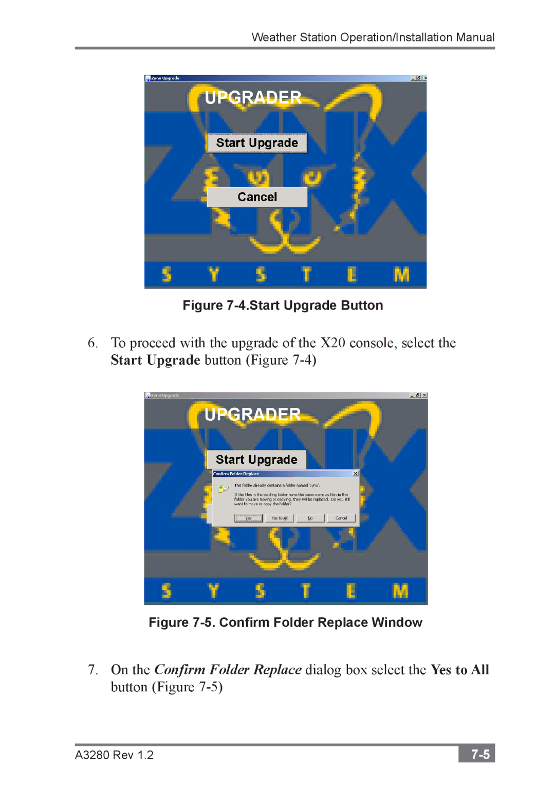 Topcon A3280 installation manual Start Upgrade Button 