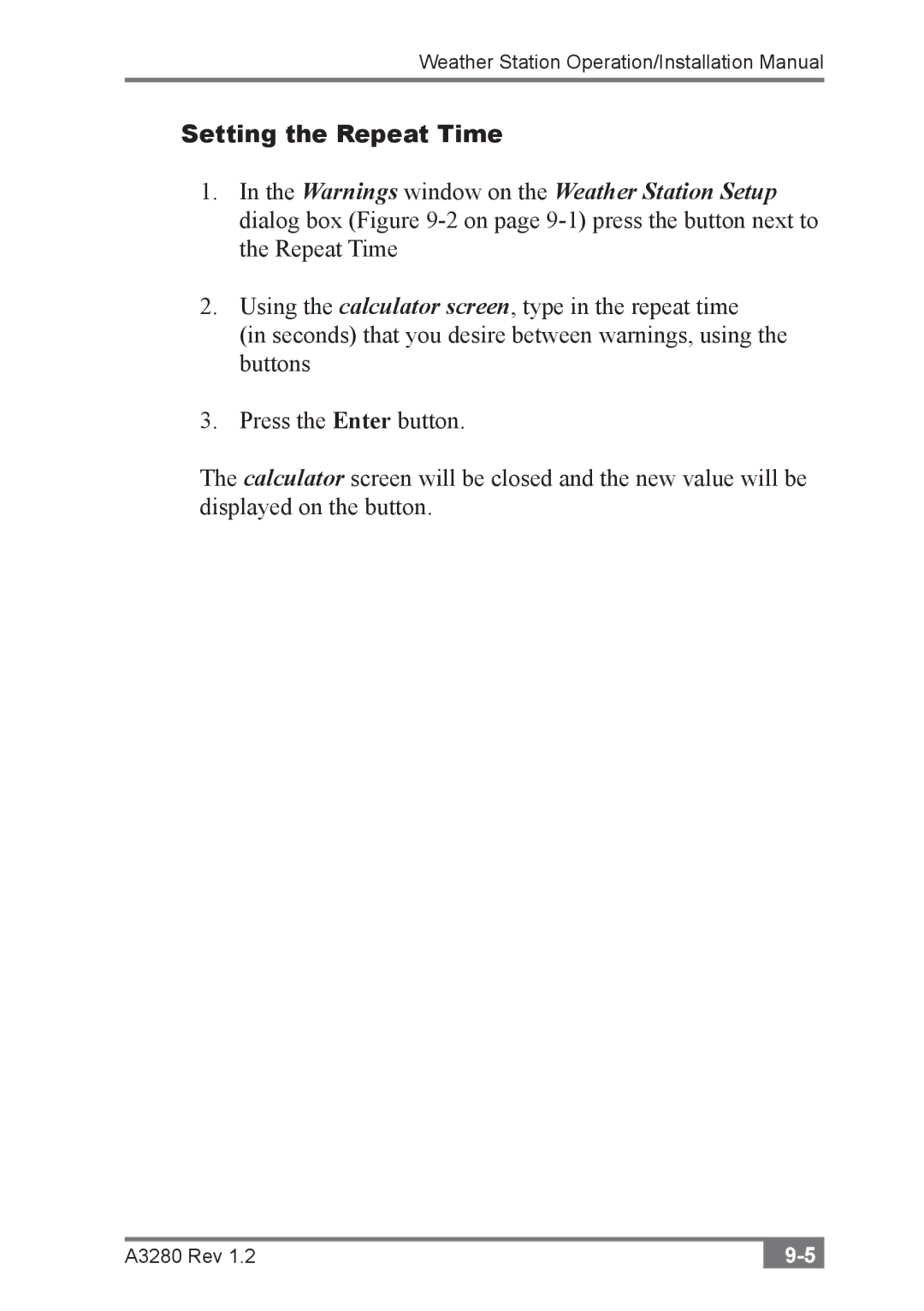 Topcon A3280 installation manual Setting the Repeat Time 