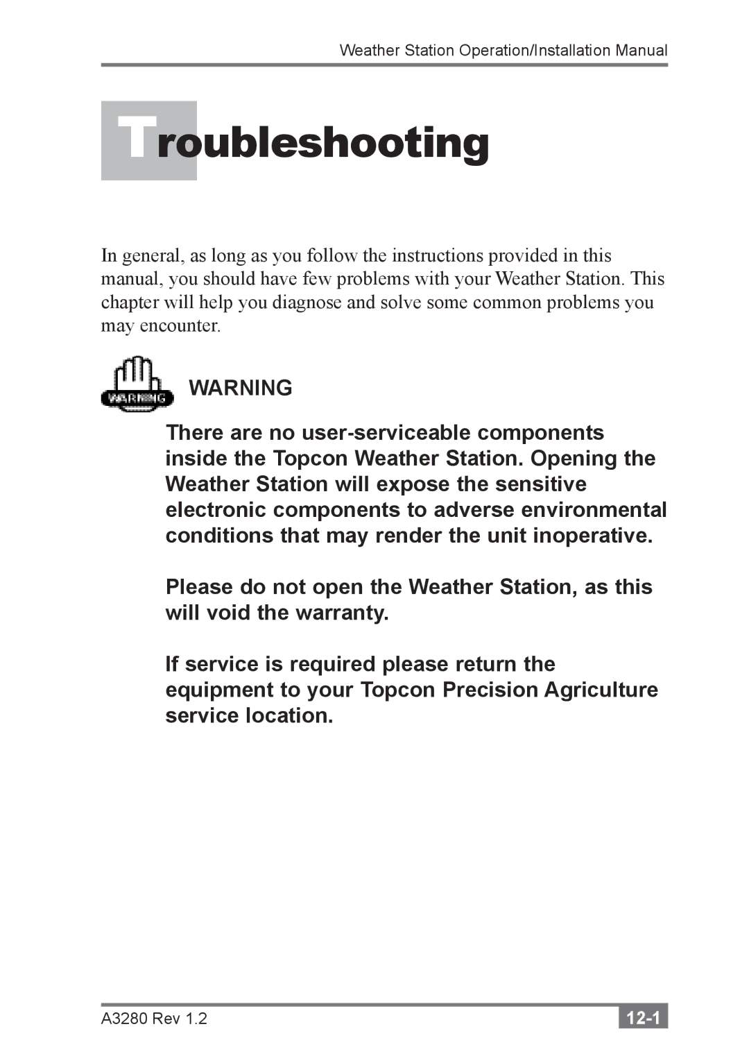 Topcon A3280 installation manual Troubleshooting 