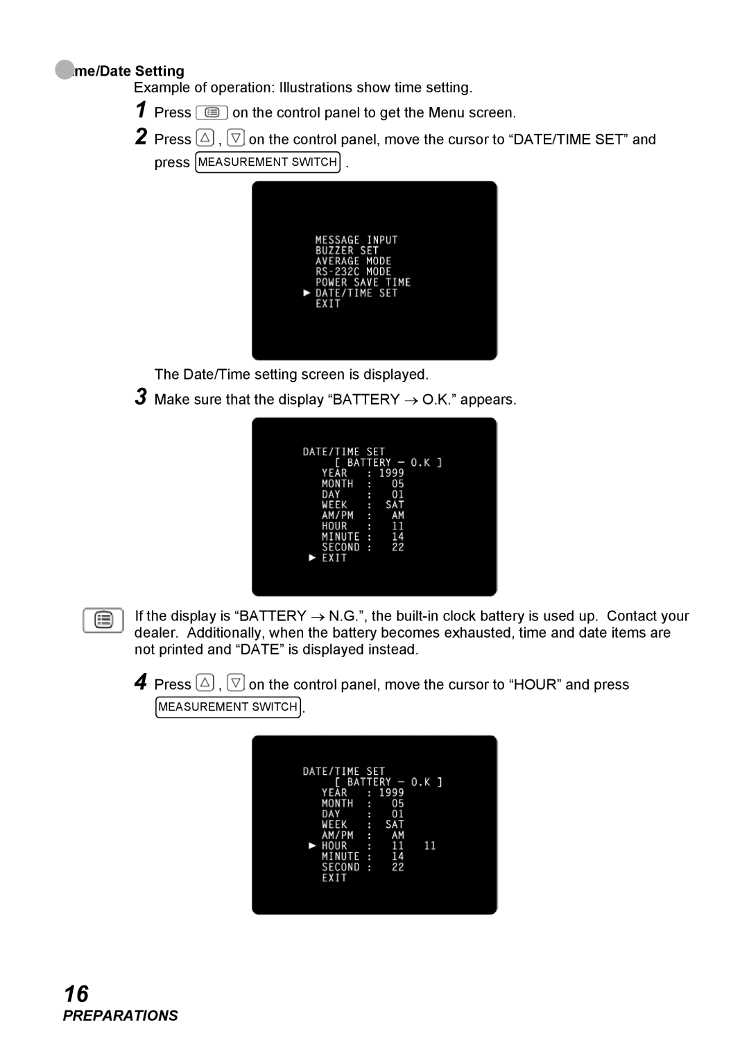 Topcon COMPUTERIZED TONOMETER, CT-80 instruction manual Time/Date Setting 