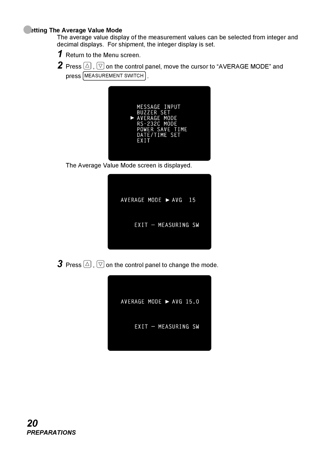 Topcon COMPUTERIZED TONOMETER, CT-80 instruction manual Setting The Average Value Mode 