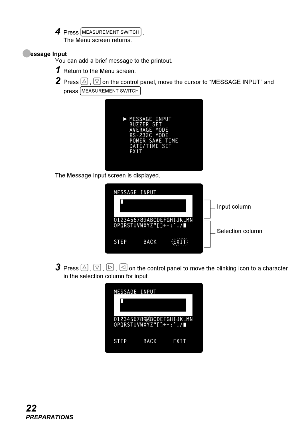 Topcon COMPUTERIZED TONOMETER, CT-80 instruction manual Message Input 