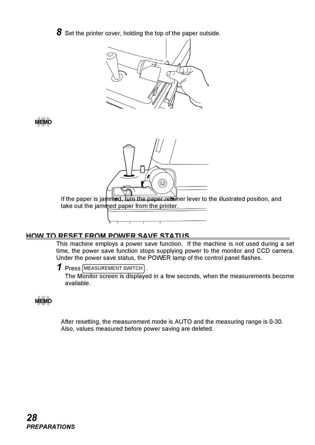 Topcon COMPUTERIZED TONOMETER, CT-80 instruction manual HOW to Reset from Power Save Status 