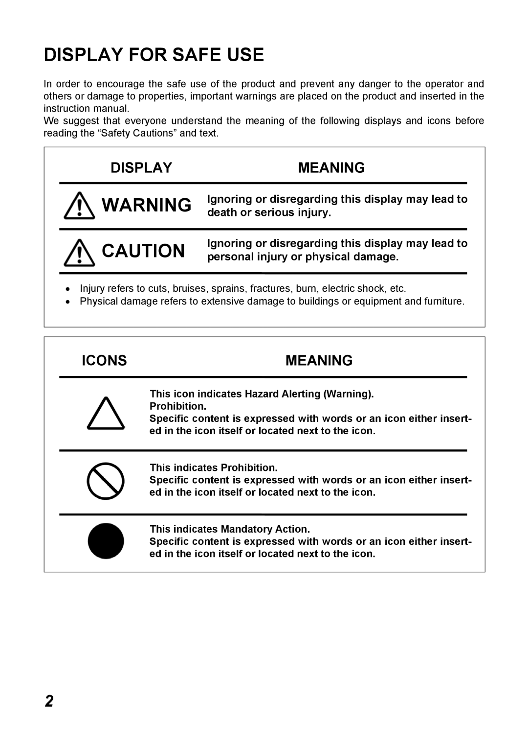 Topcon COMPUTERIZED TONOMETER, CT-80 instruction manual Display for Safe USE, Display Meaning 