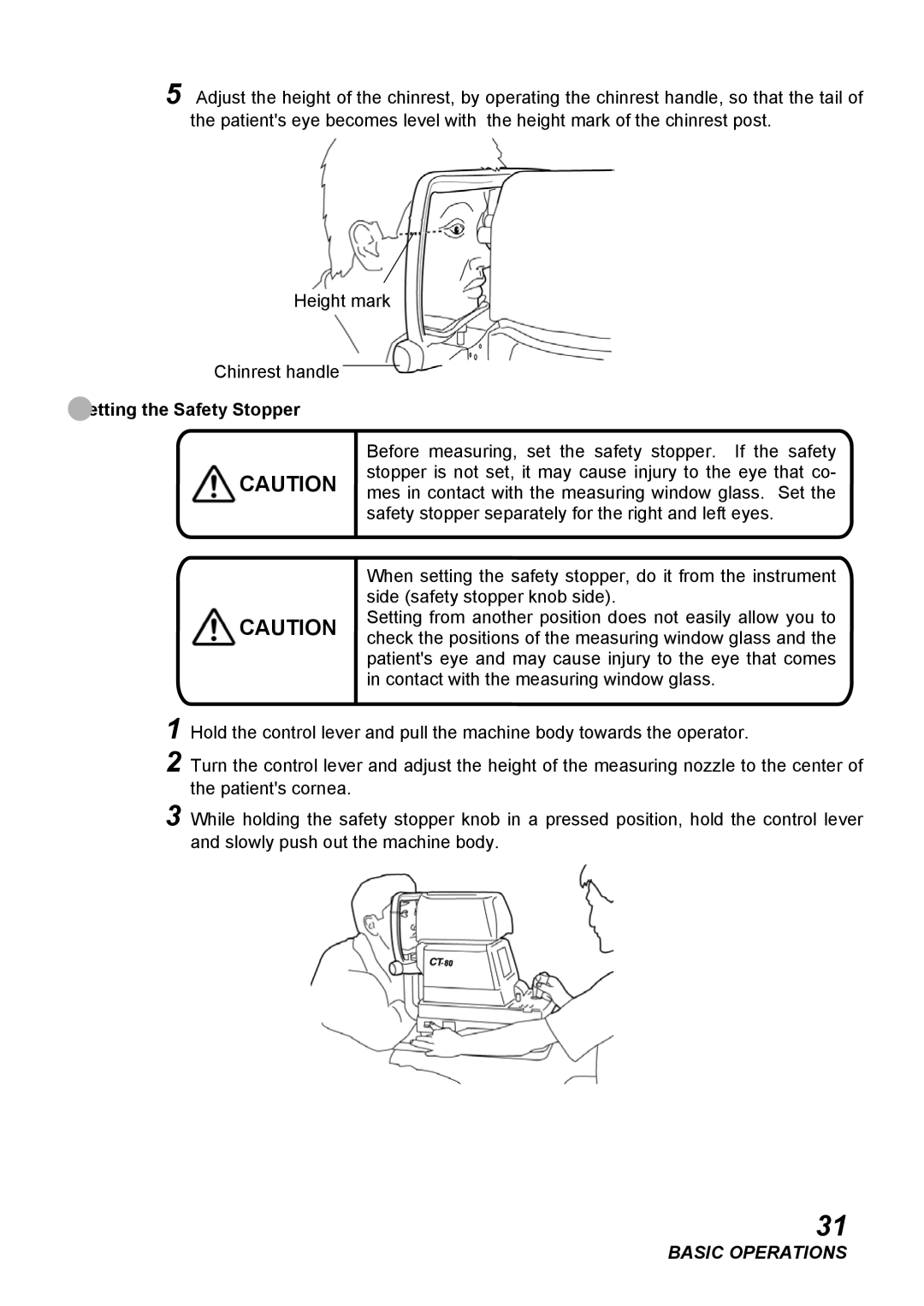 Topcon CT-80, COMPUTERIZED TONOMETER instruction manual Setting the Safety Stopper 