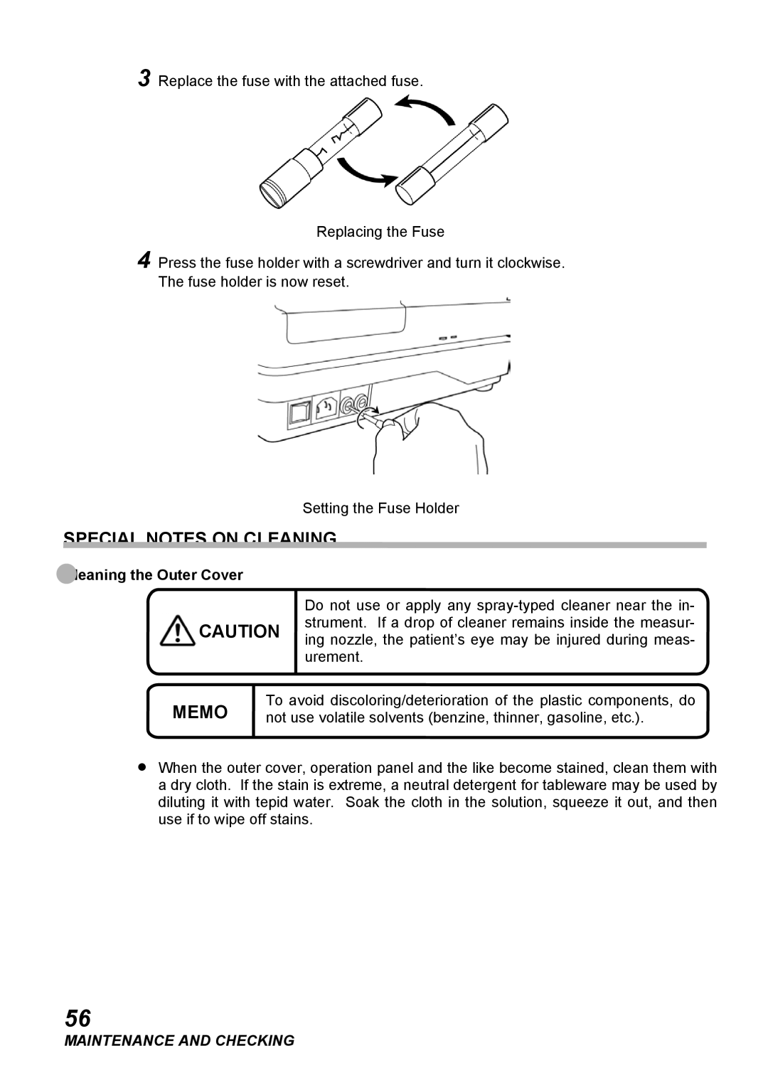 Topcon COMPUTERIZED TONOMETER, CT-80 instruction manual Special Notes on Cleaning, Cleaning the Outer Cover 