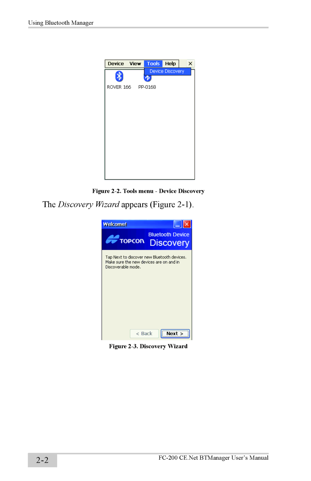 Topcon FC-200 with Windows CE5.0 instruction manual Discovery Wizard appears Figure 