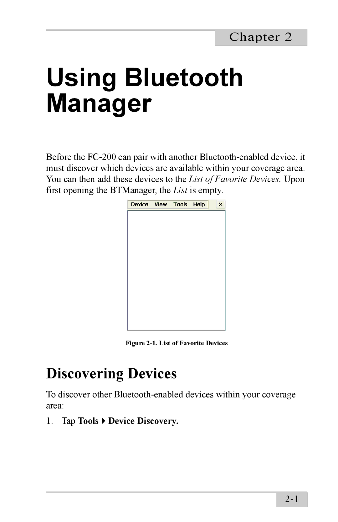 Topcon FC-200 with Windows CE5.0 instruction manual Using Bluetooth Manager, Discovering Devices 