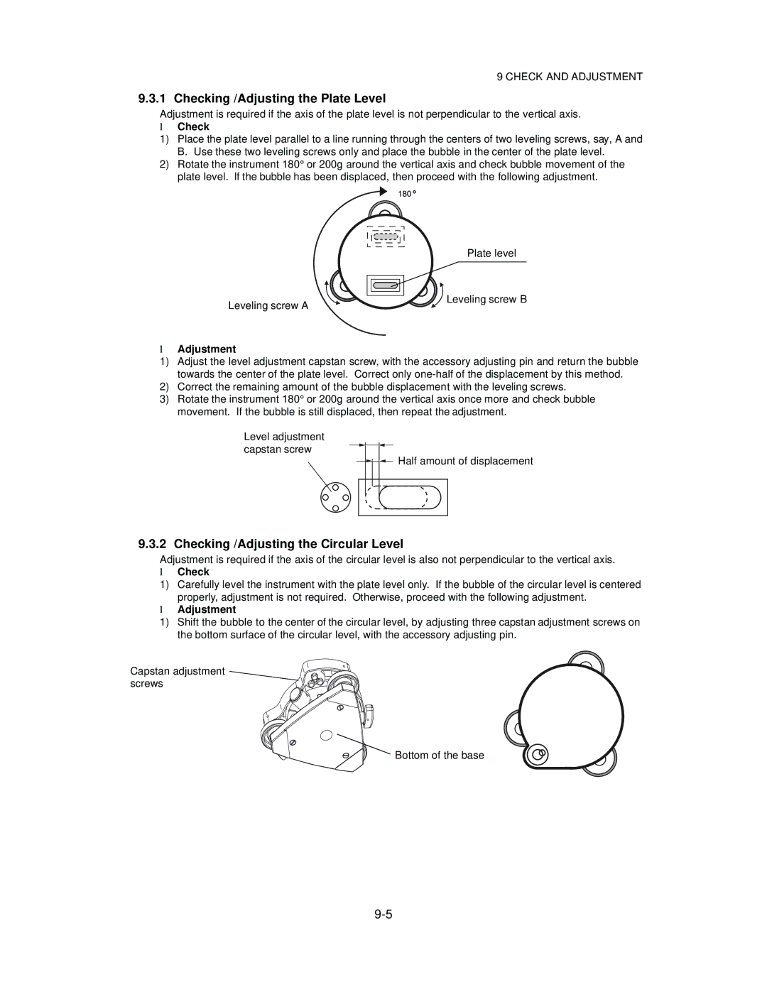 Topcon GTS-825A, GTS-822A, GTS-823A Checking /Adjusting the Plate Level, Checking /Adjusting the Circular Level, Adjustment 
