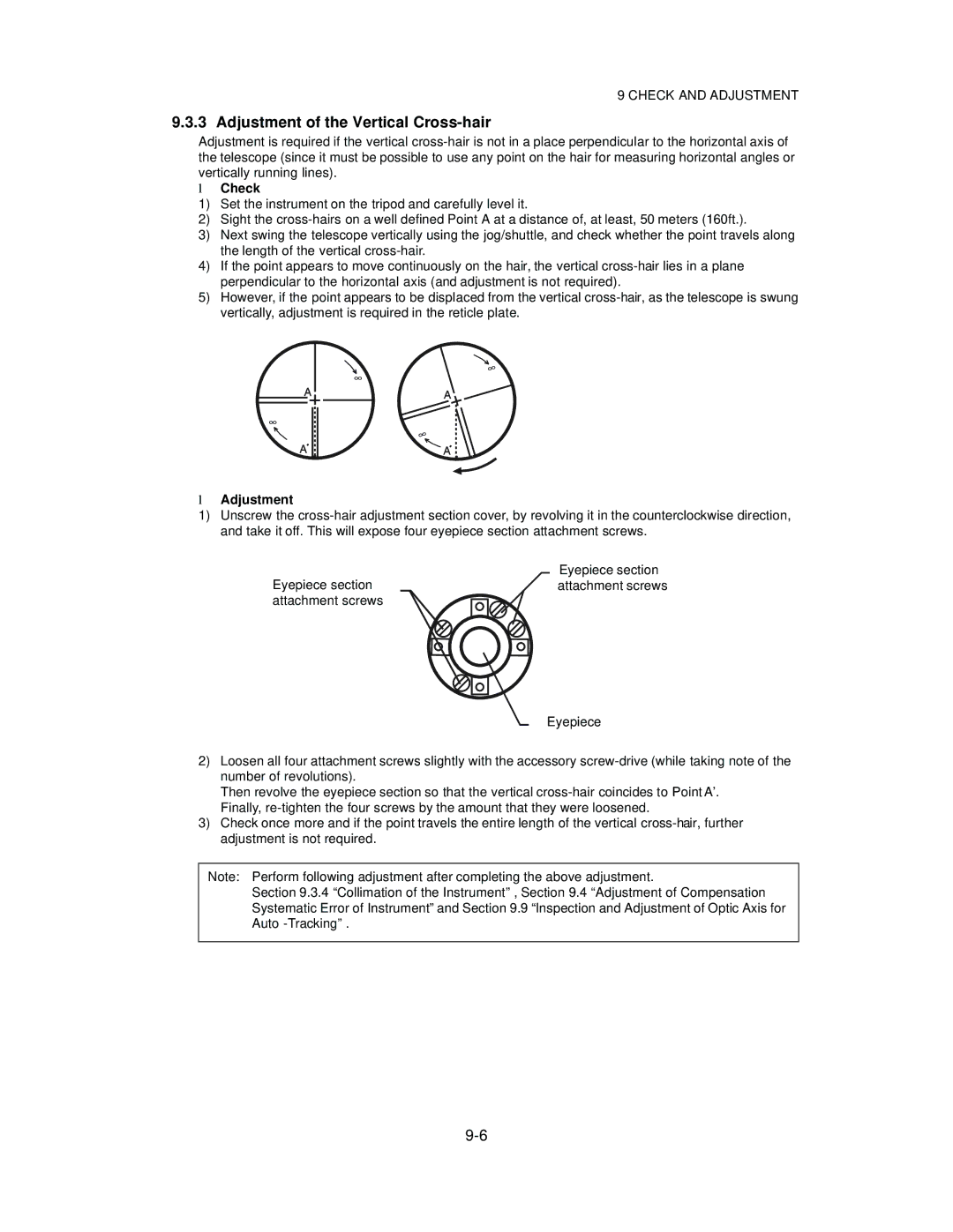 Topcon GTS-821A, GTS-822A, GTS-823A, GTS-825A instruction manual Adjustment of the Vertical Cross-hair 