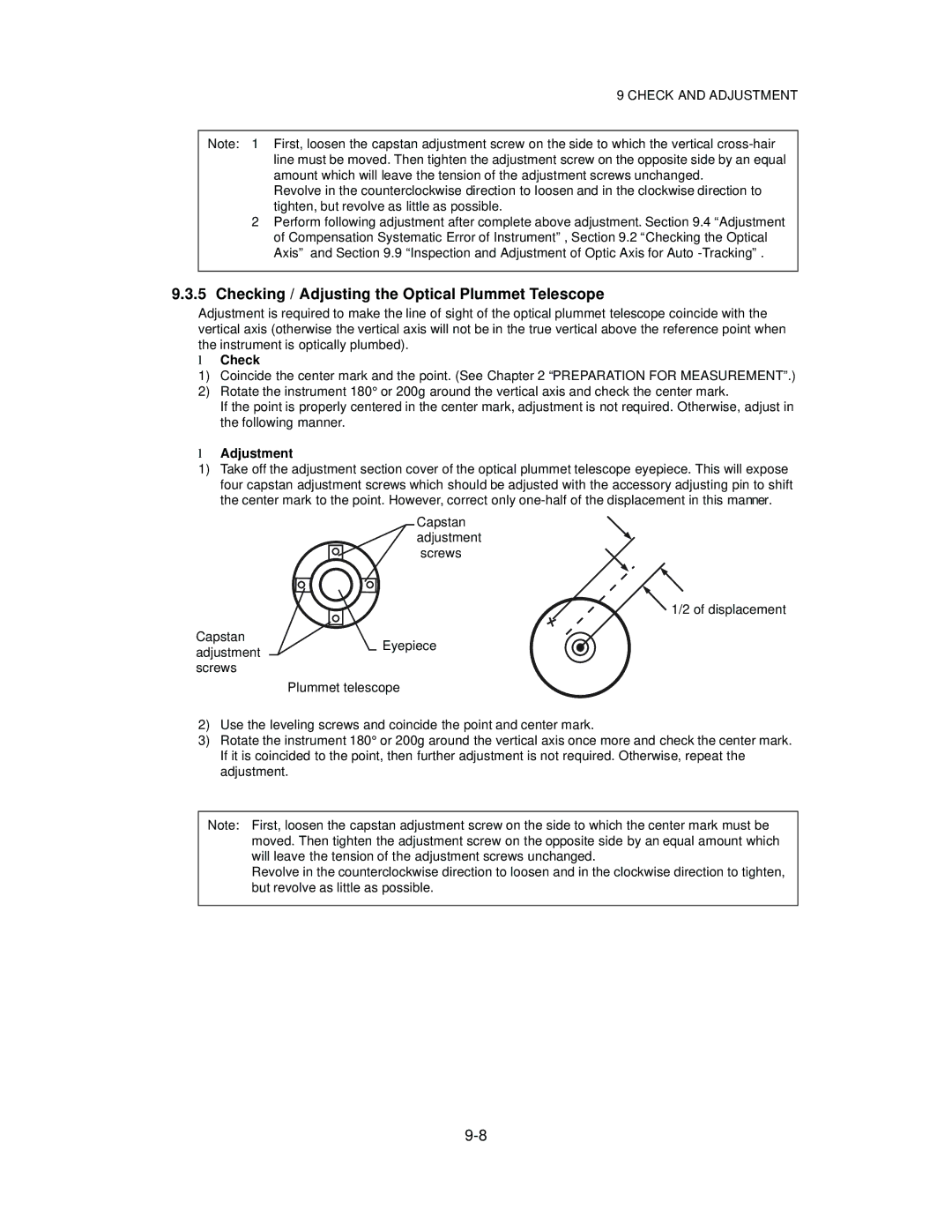 Topcon GTS-821A, GTS-822A, GTS-823A, GTS-825A instruction manual Checking / Adjusting the Optical Plummet Telescope 