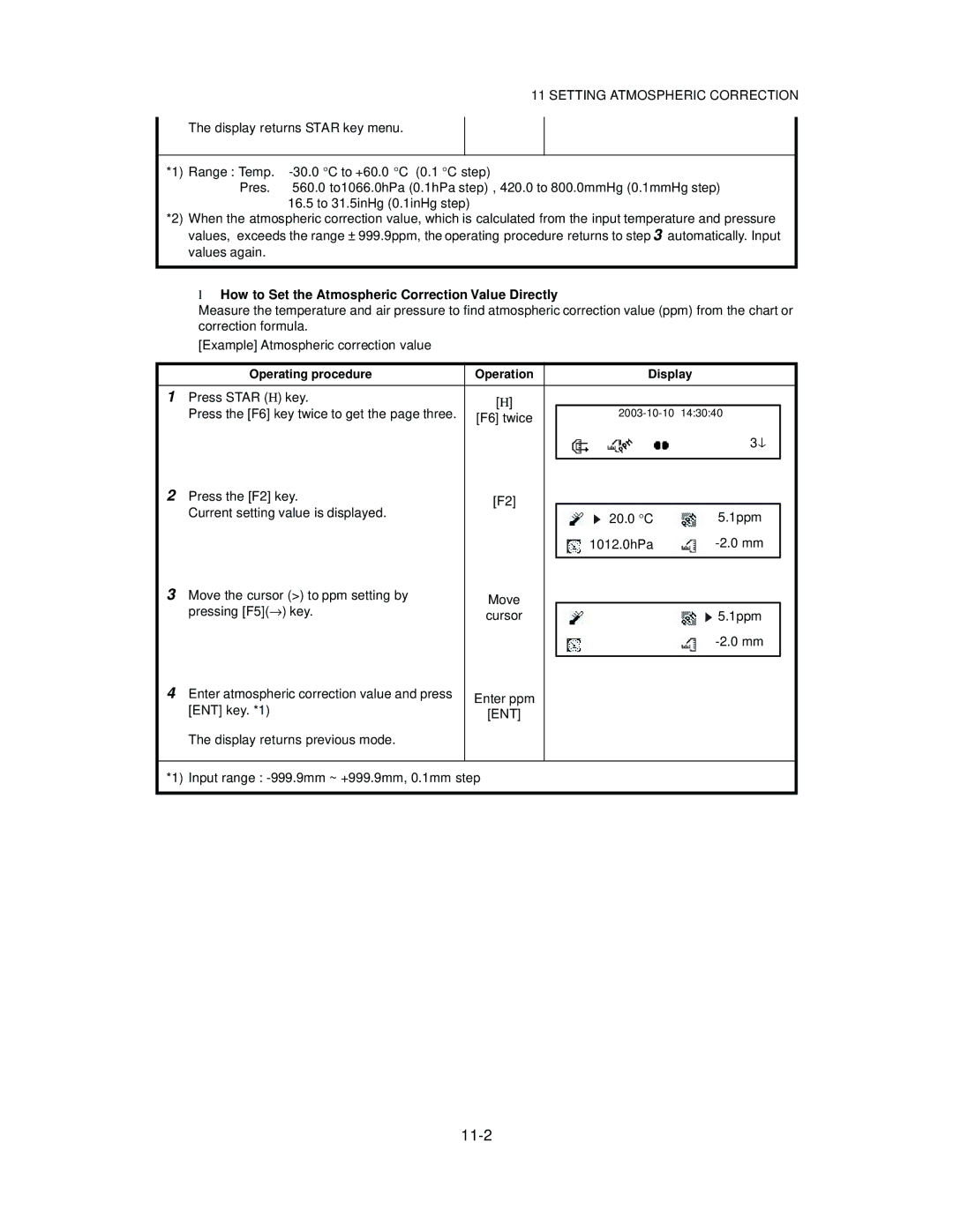 Topcon GTS-823A, GTS-825A, GTS-822A instruction manual 11-2, How to Set the Atmospheric Correction Value Directly 