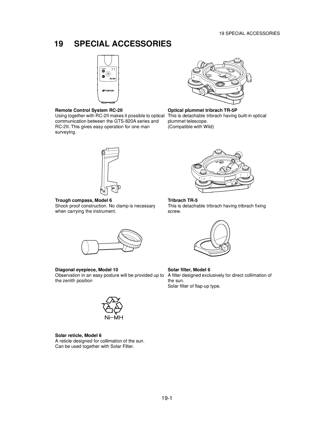 Topcon GTS-821A, GTS-822A, GTS-823A, GTS-825A instruction manual Special Accessories 