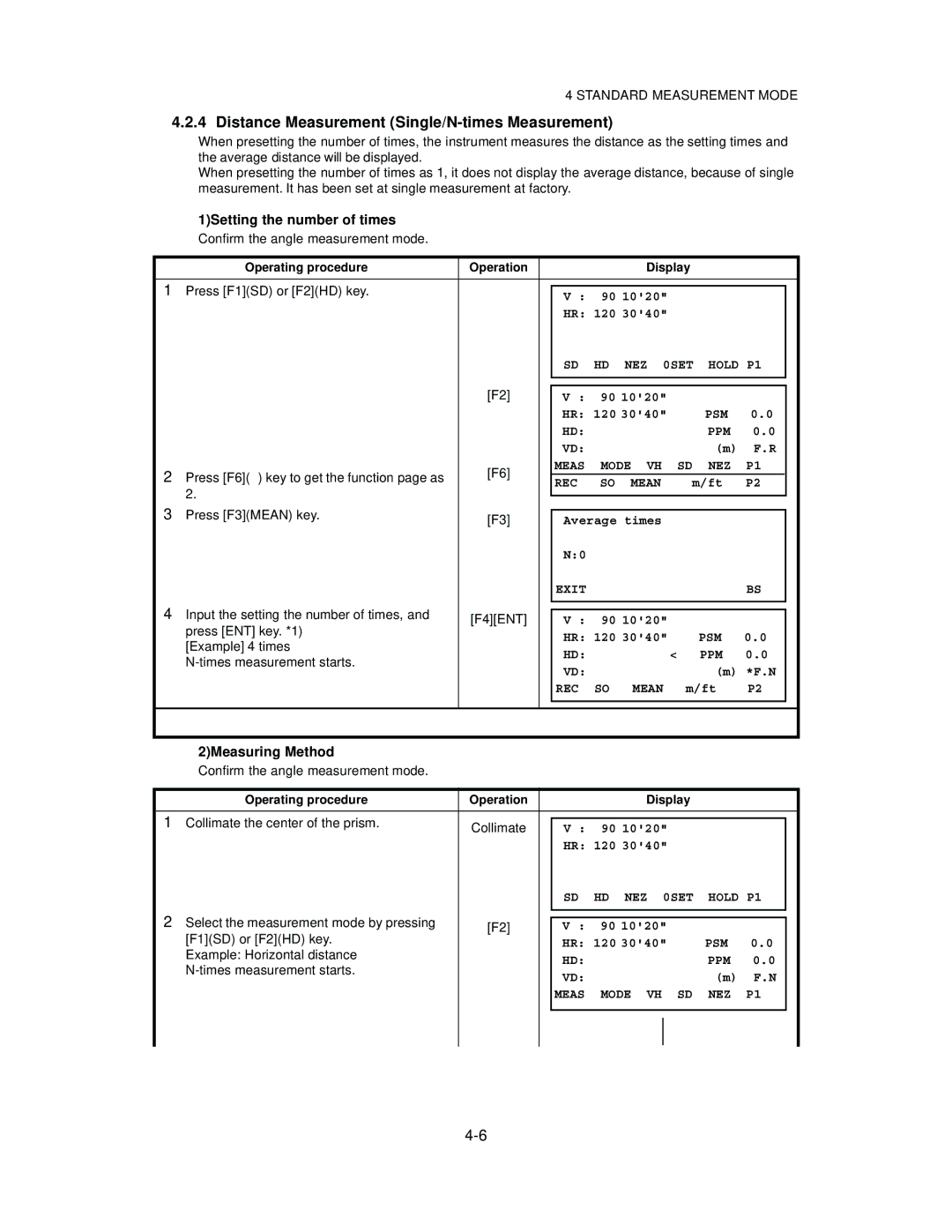 Topcon GTS-825A, GTS-822A, GTS-823A instruction manual Distance Measurement Single/N-times Measurement, 2Measuring Method 