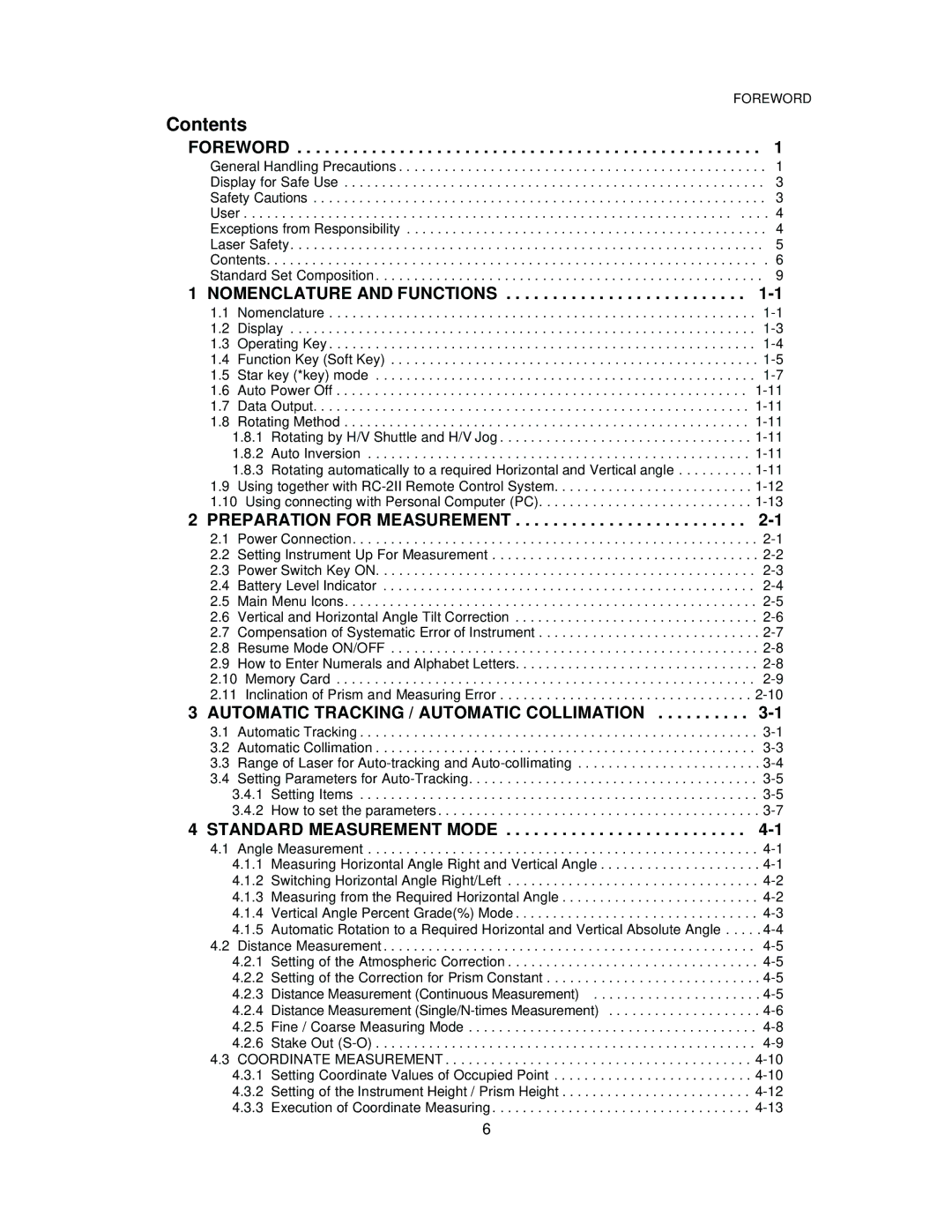 Topcon GTS-821A, GTS-822A, GTS-823A, GTS-825A instruction manual Contents 