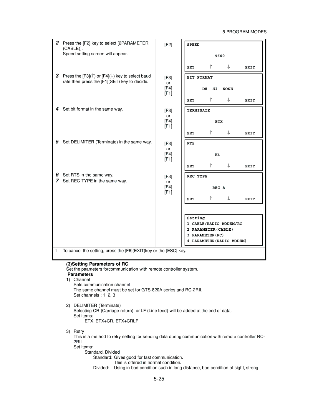 Topcon GTS-821A, GTS-822A, GTS-823A, GTS-825A instruction manual 3Setting Parameters of RC, Speed 