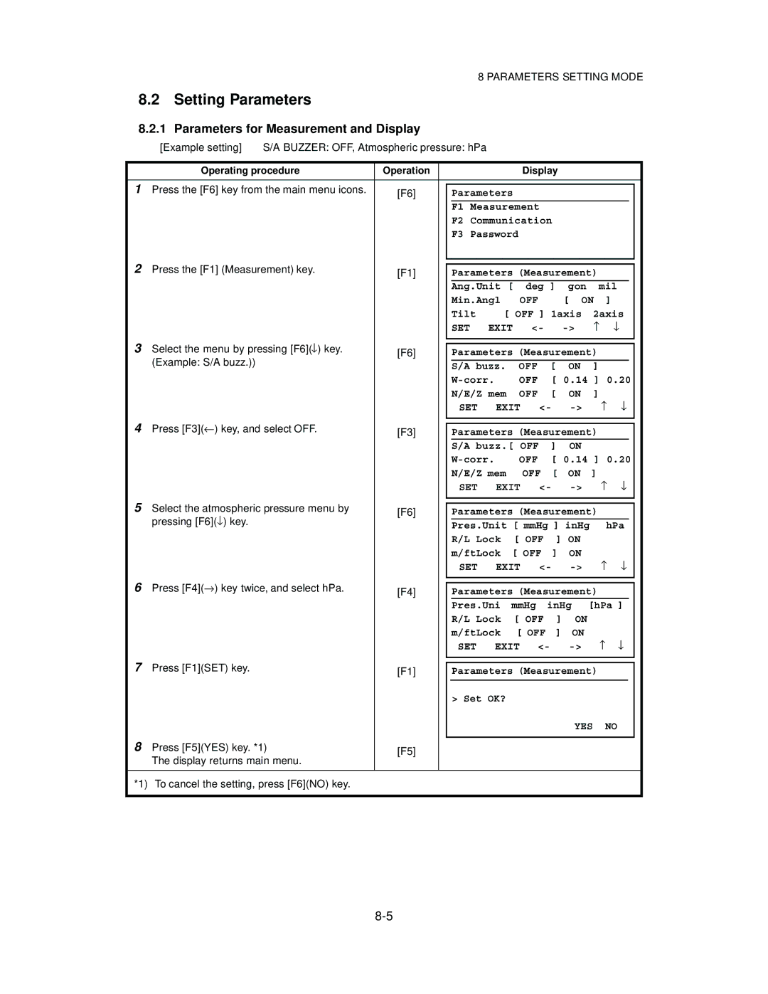 Topcon GTS-821A, GTS-822A, GTS-823A, GTS-825A instruction manual Setting Parameters 