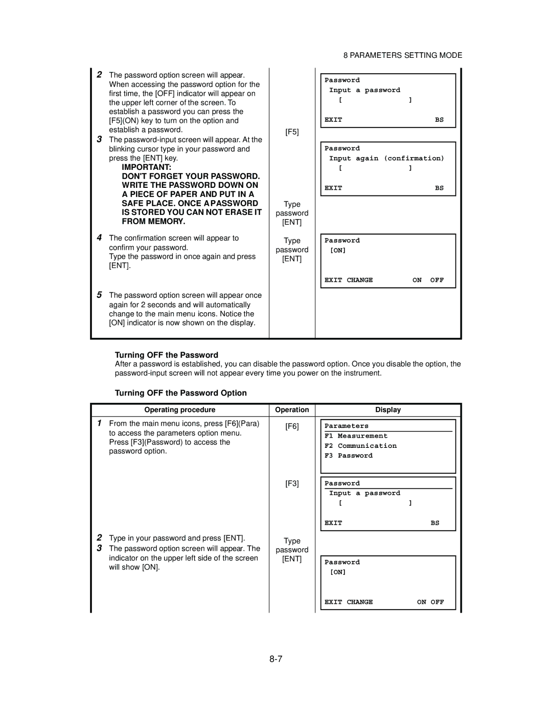 Topcon GTS-823A, GTS-825A, GTS-822A instruction manual Turning OFF the Password Option, Exit Change On OFF 