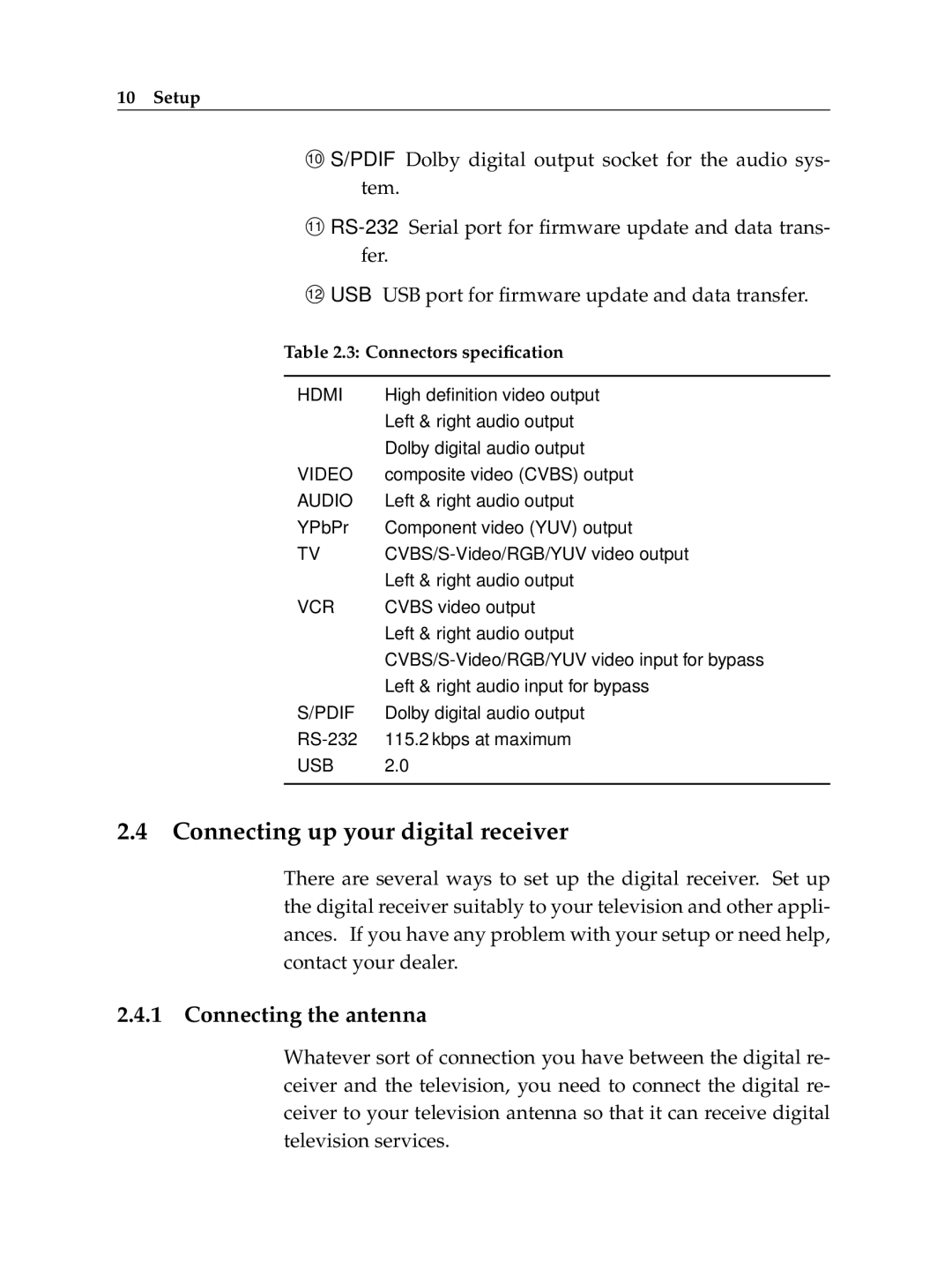 Topfield HV7700 HSCI manual Connecting up your digital receiver, Connecting the antenna 