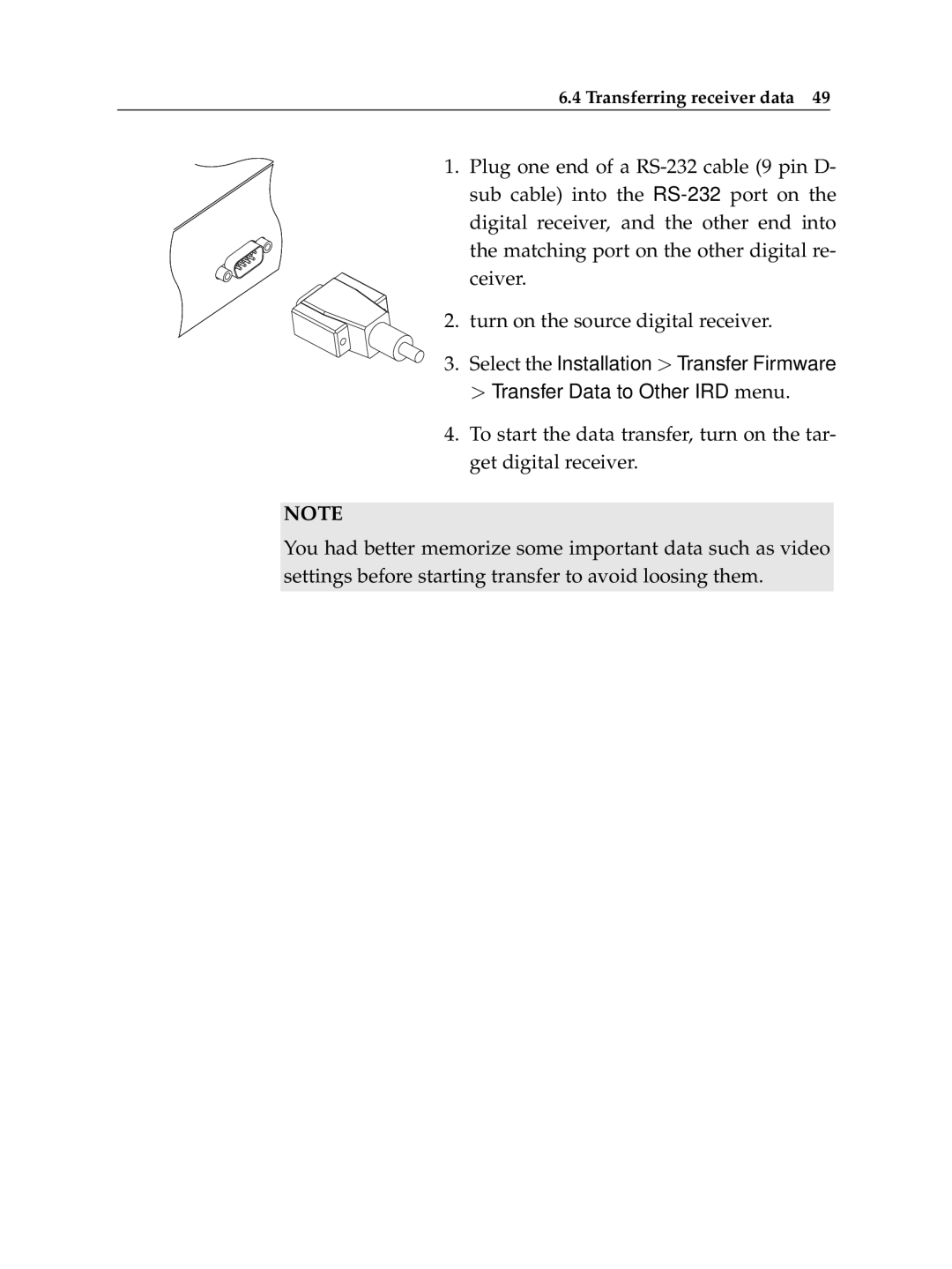 Topfield HV7700 HSCI manual Transferring receiver data 