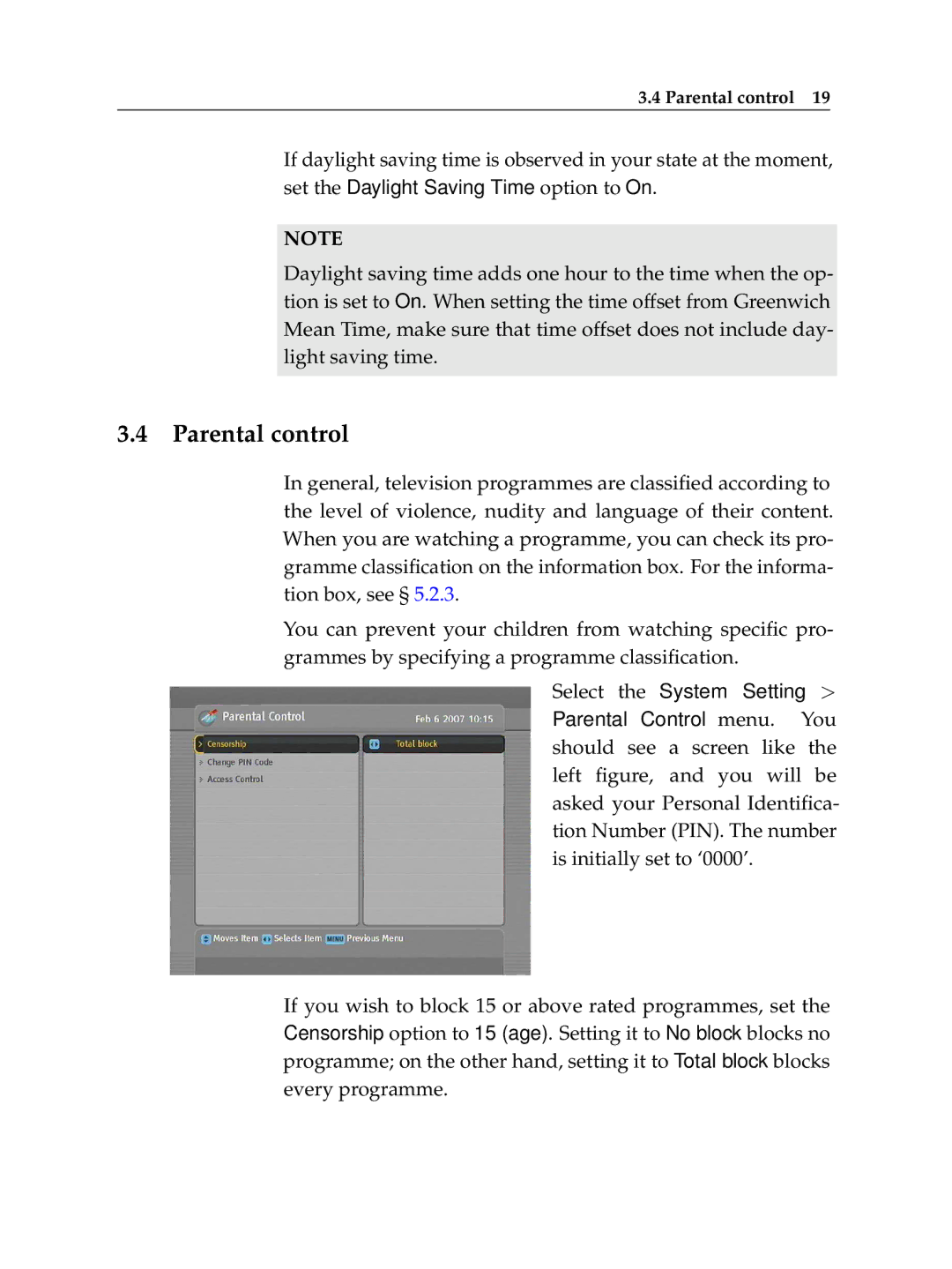 Topfield TF 100 C manual Parental control 