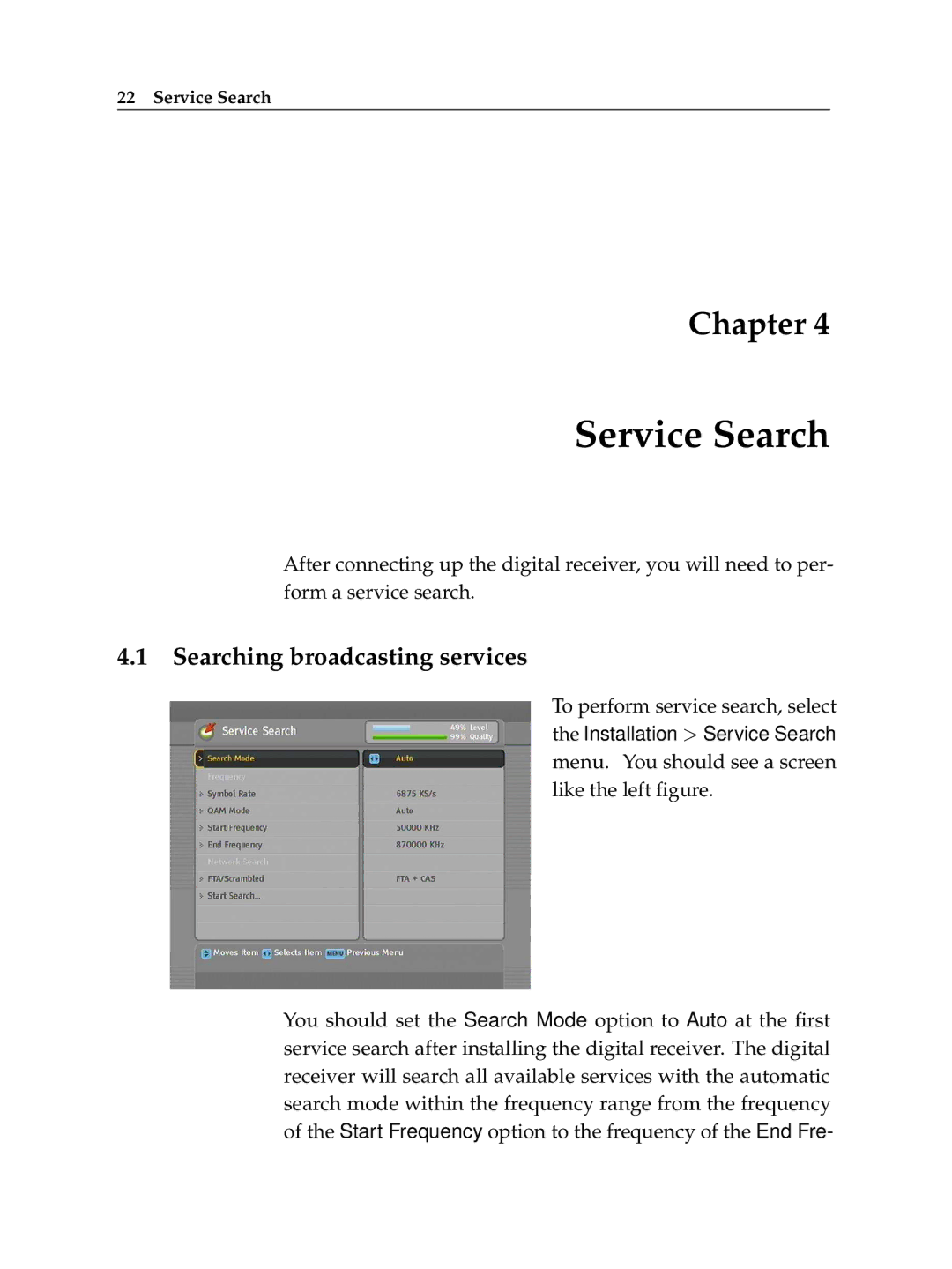 Topfield TF 100 C manual Service Search, Searching broadcasting services 