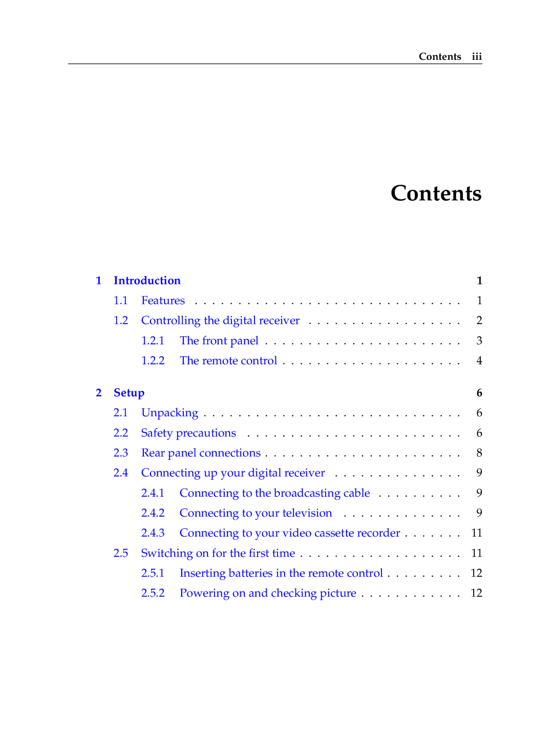 Topfield TF 100 C manual Contents 