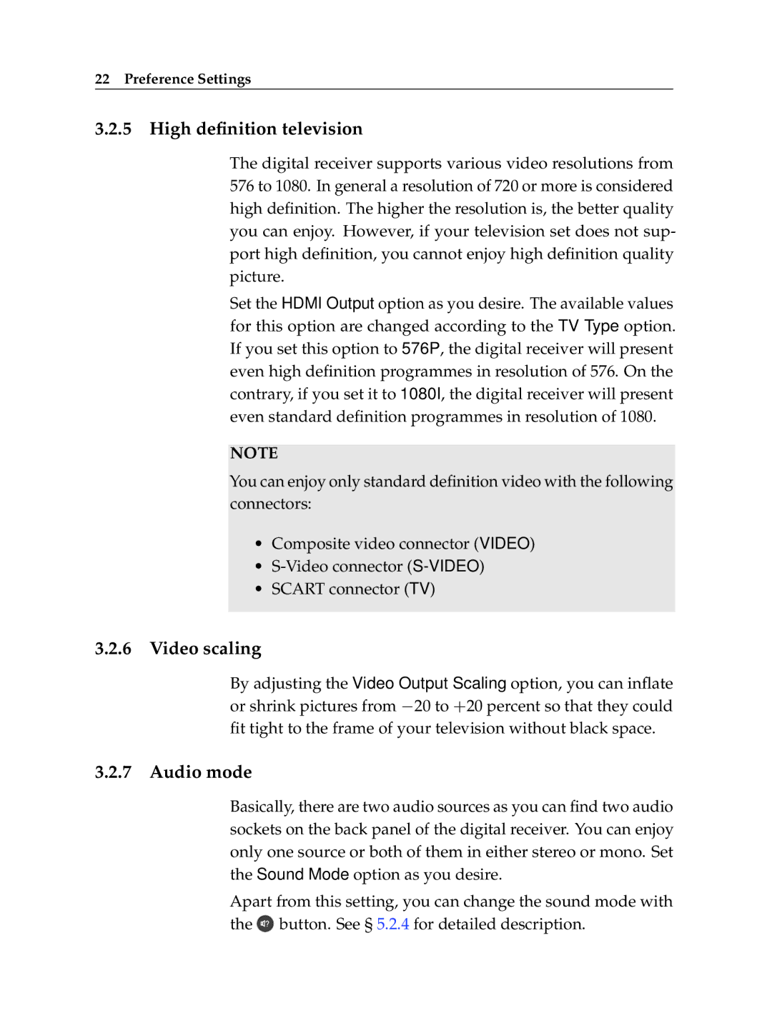 Topfield TF 500 PVRC manual High deﬁnition television, Video scaling, Audio mode 