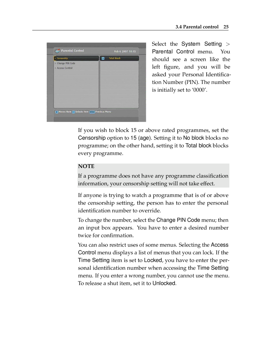 Topfield TF 500 PVRC manual Parental control 