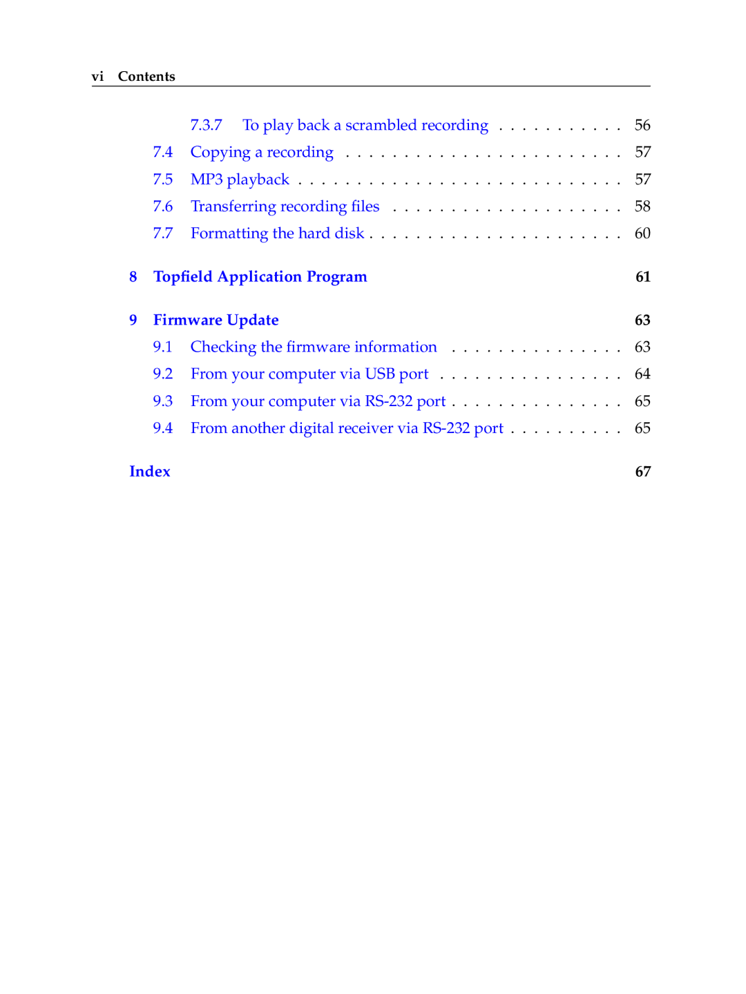 Topfield TF 500 PVRC manual Index 